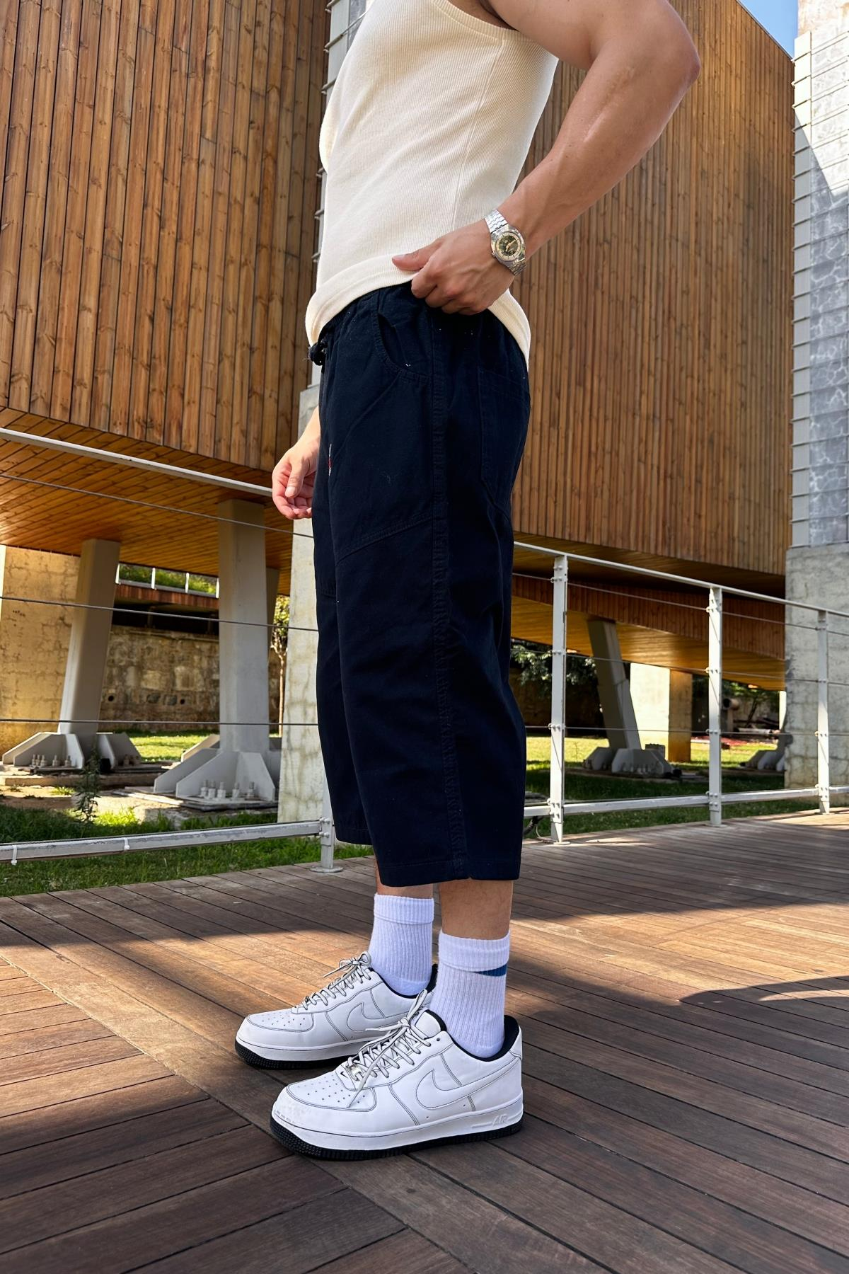 Fubu Lacivert Gabardin Kapri Pantolon P966