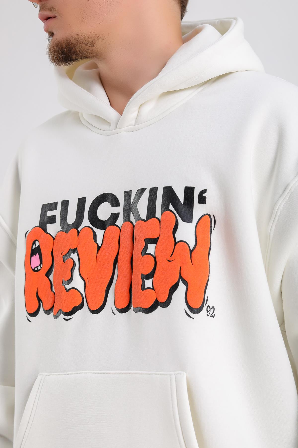 Fuckin Rv Baskılı Krem Oversize Sweatshirt SW1223