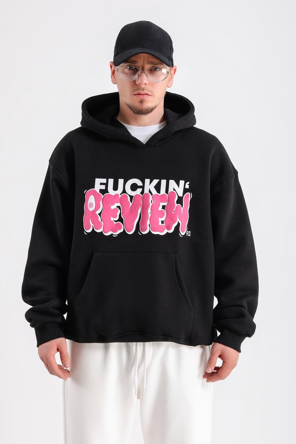 Fuckin Rv Baskılı Siyah Oversize Sweatshirt SW1224