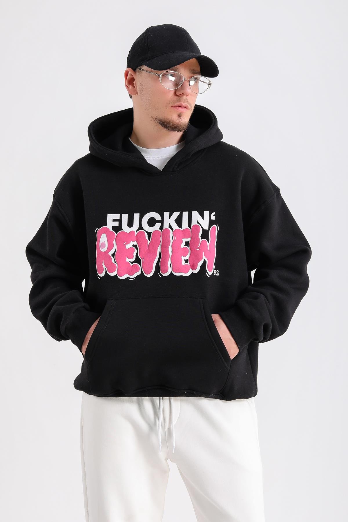 Fuckin Rv Baskılı Siyah Oversize Sweatshirt SW1224