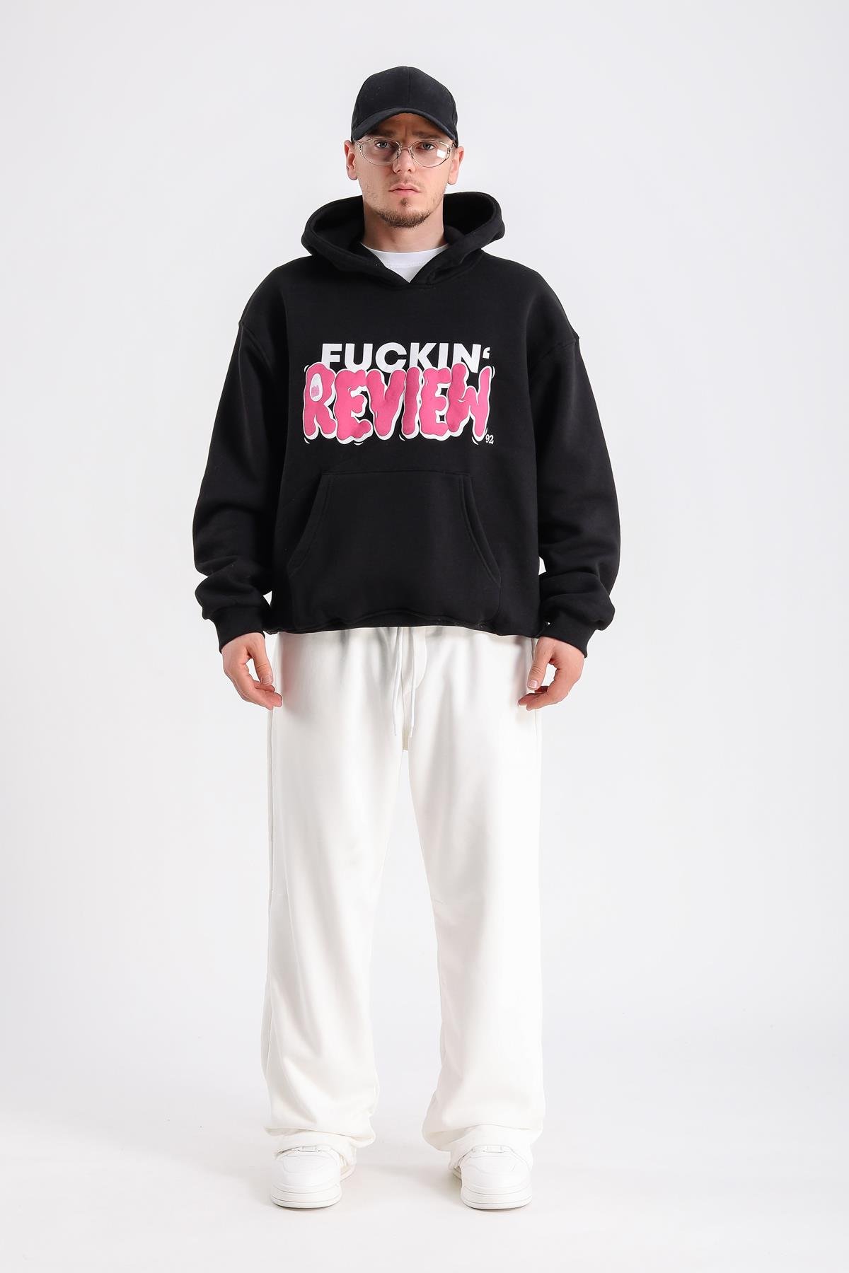 Fuckin Rv Baskılı Siyah Oversize Sweatshirt SW1224
