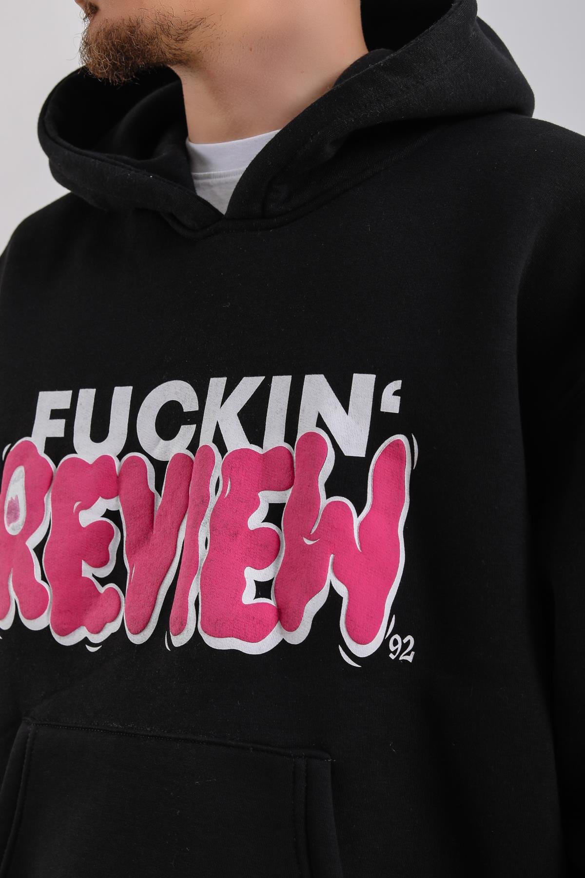 Fuckin Rv Baskılı Siyah Oversize Sweatshirt SW1224