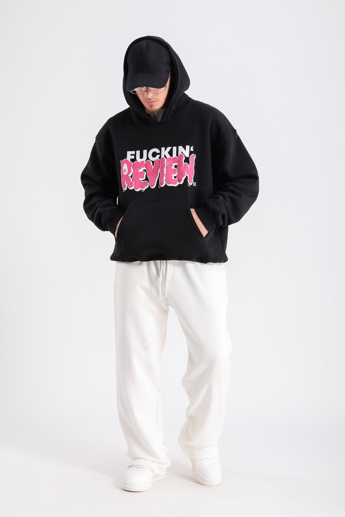 Fuckin Rv Baskılı Siyah Oversize Sweatshirt SW1224
