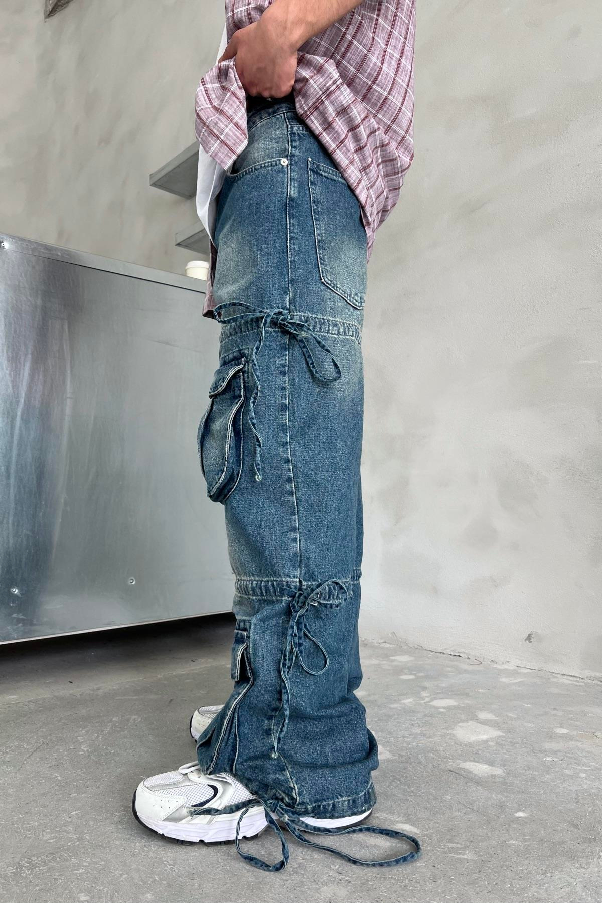Full Cep Detaylı Eskitme Jean Pantolon