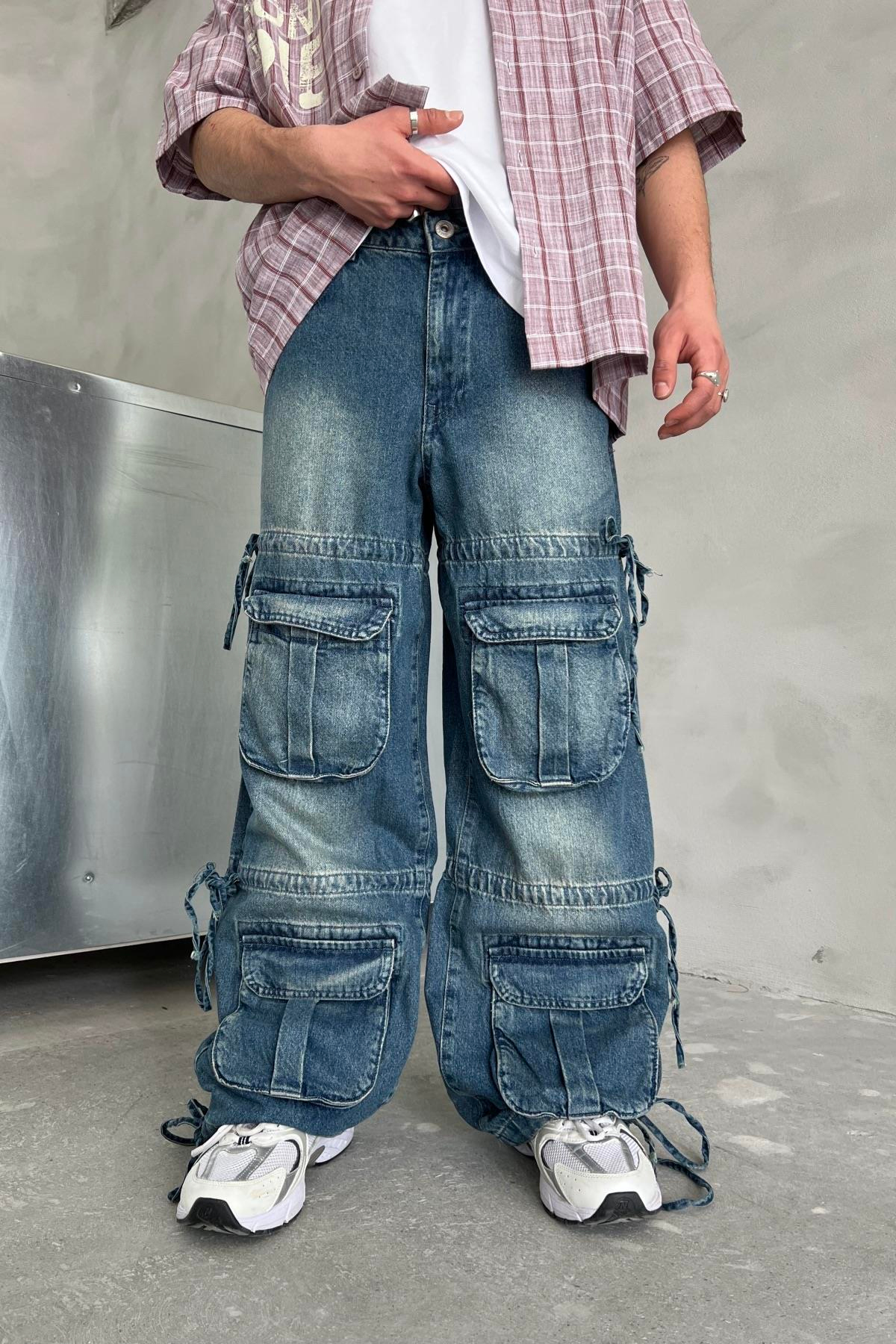 Full Cep Detaylı Eskitme Jean Pantolon