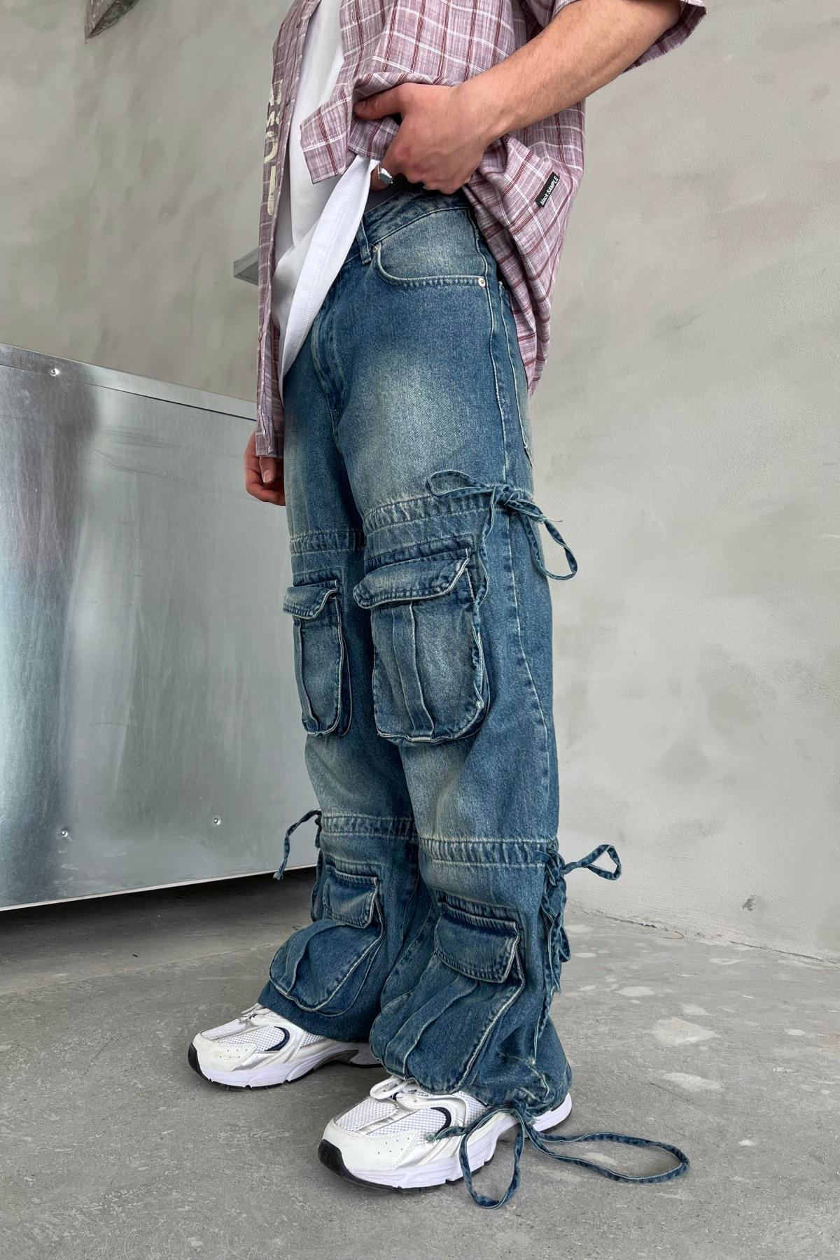 Full Cep Detaylı Eskitme Jean Pantolon