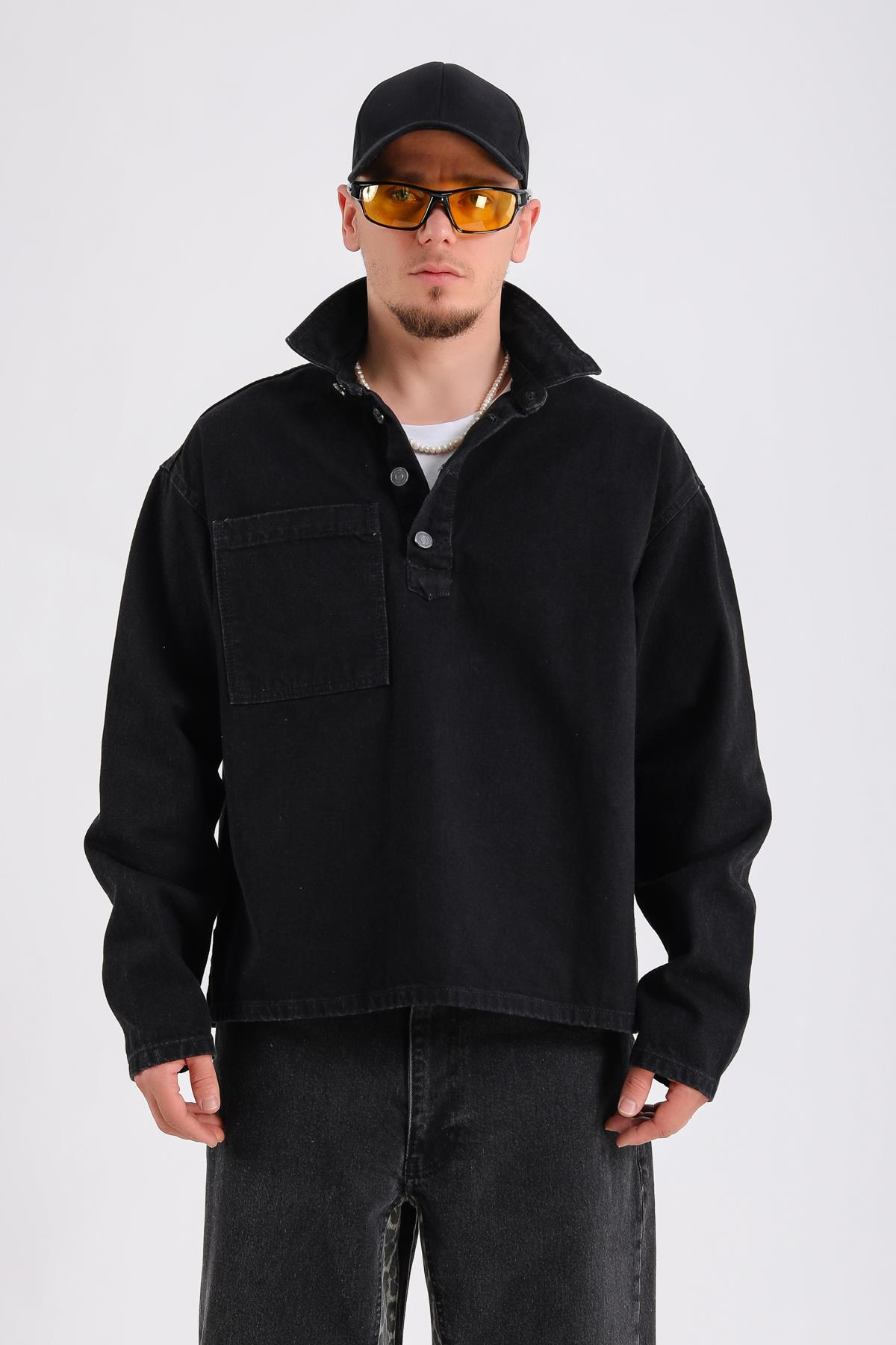 Füme Jean Kumaş Oversize Gömlek G146