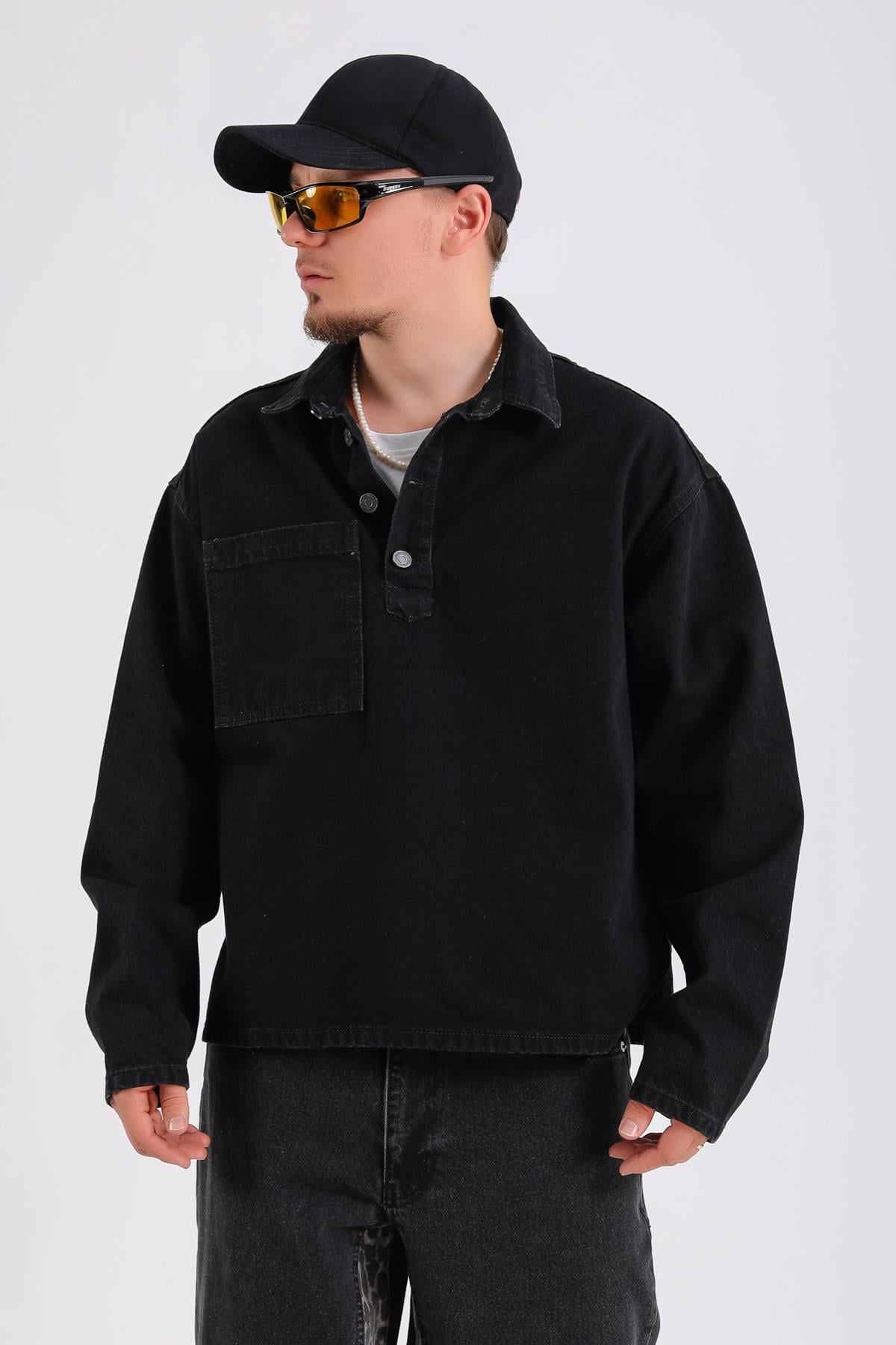 Füme Jean Kumaş Oversize Gömlek G146