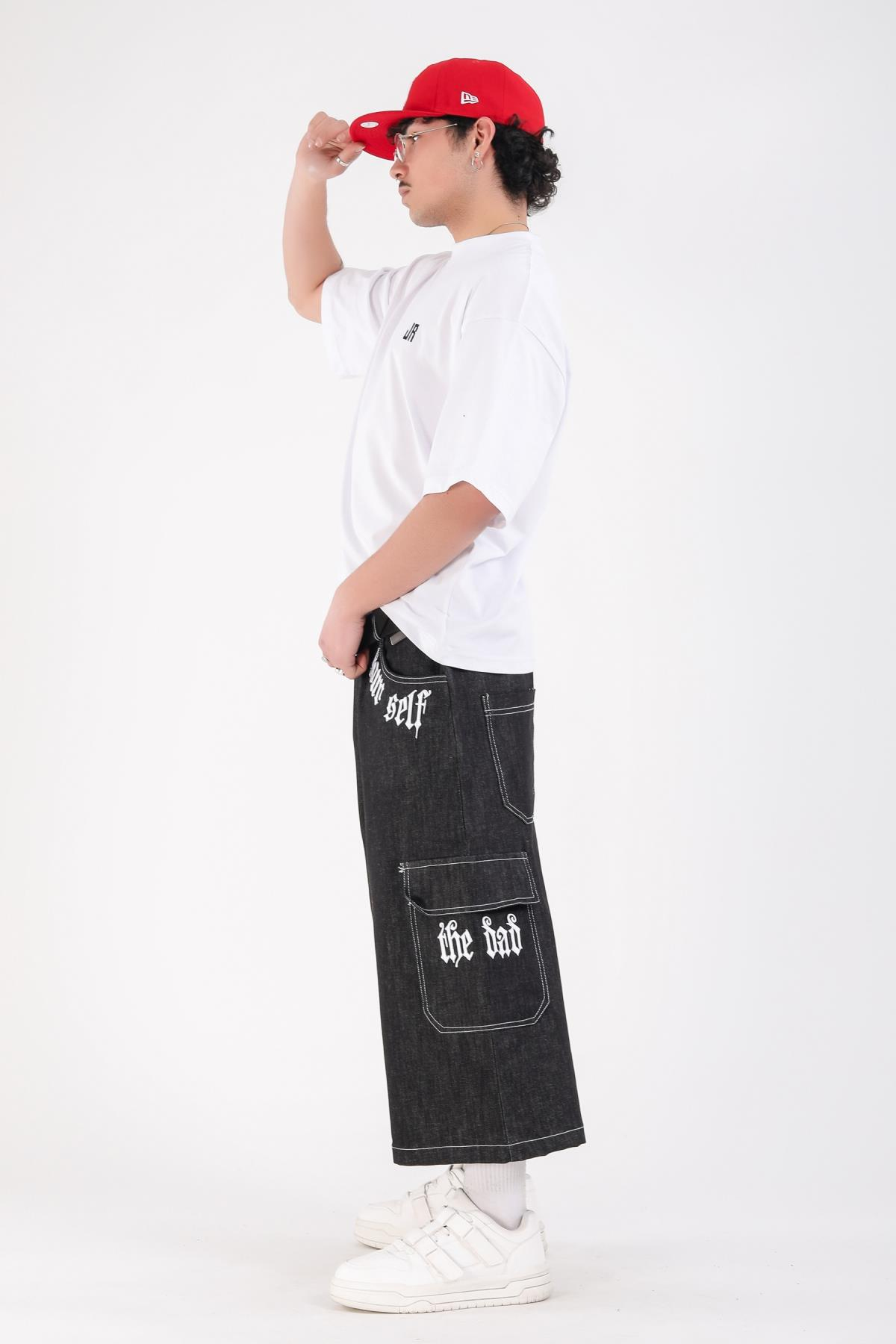 Füme Nakış Detay Oversize Jean Şort