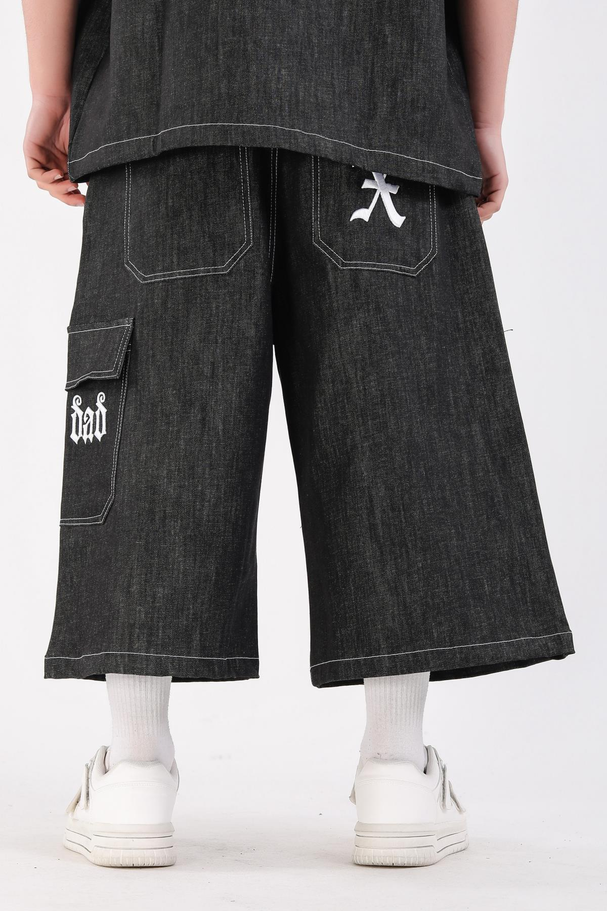 Füme Nakış Detay Oversize Jean Şort