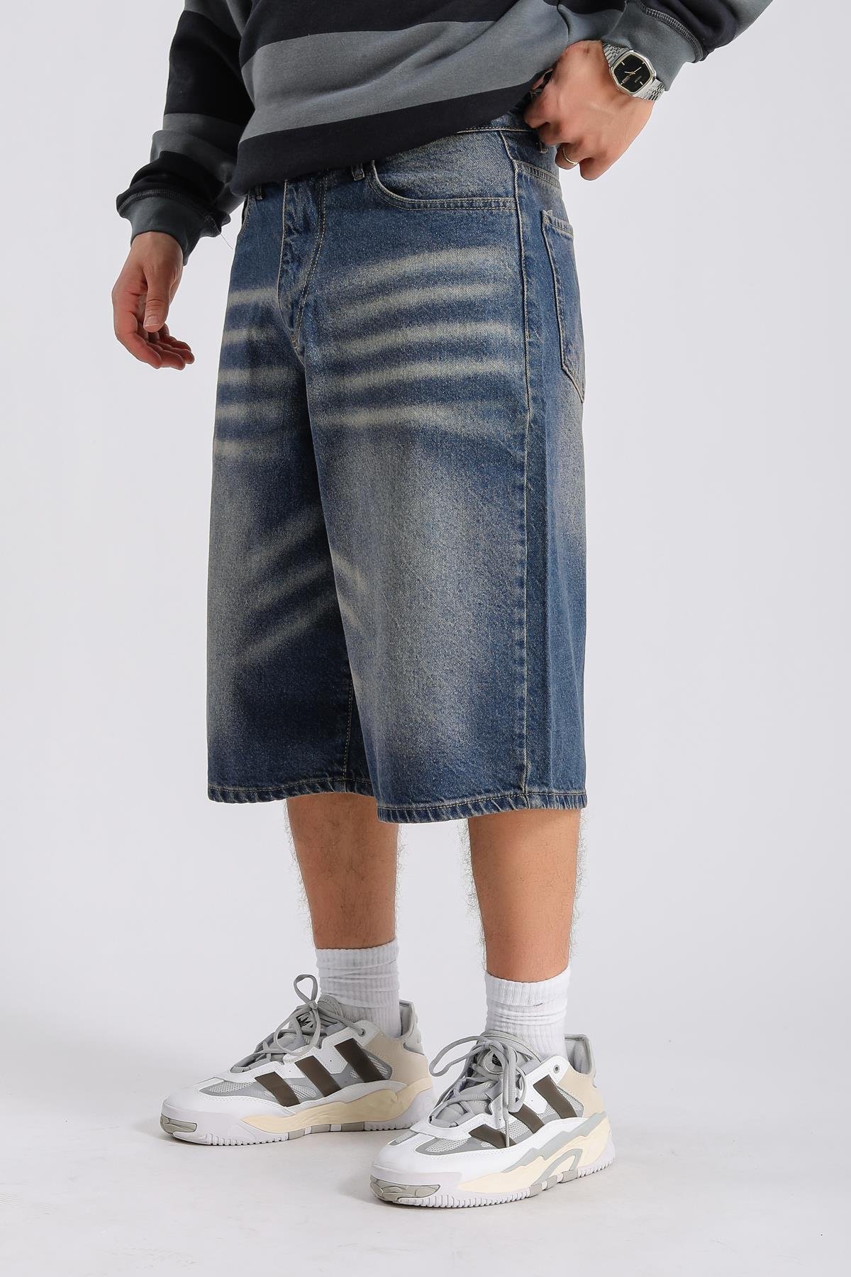 Fundayz Acid Wash Mavi Eskitme Jean Şort S262