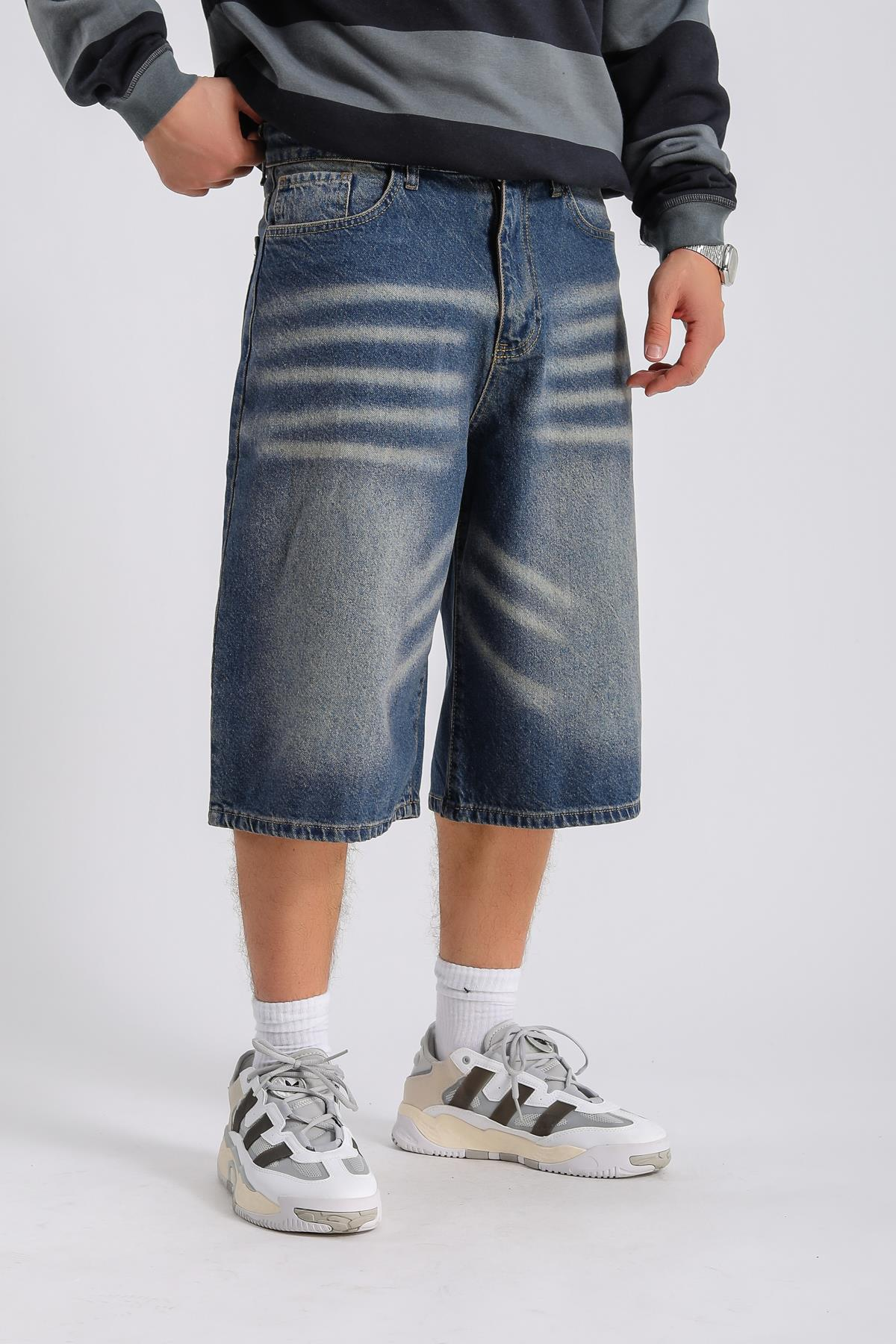 Fundayz Acid Wash Mavi Eskitme Jean Şort S262