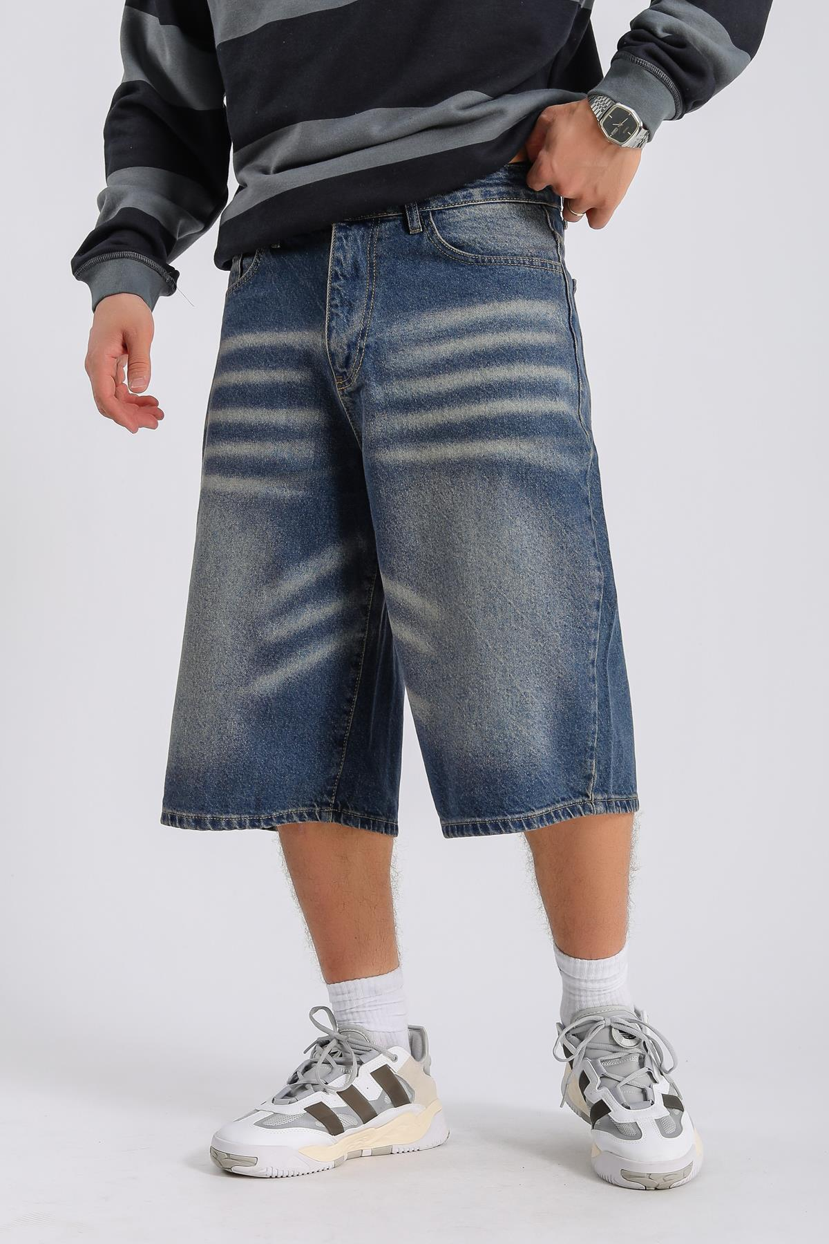 Fundayz Acid Wash Mavi Eskitme Jean Şort S262