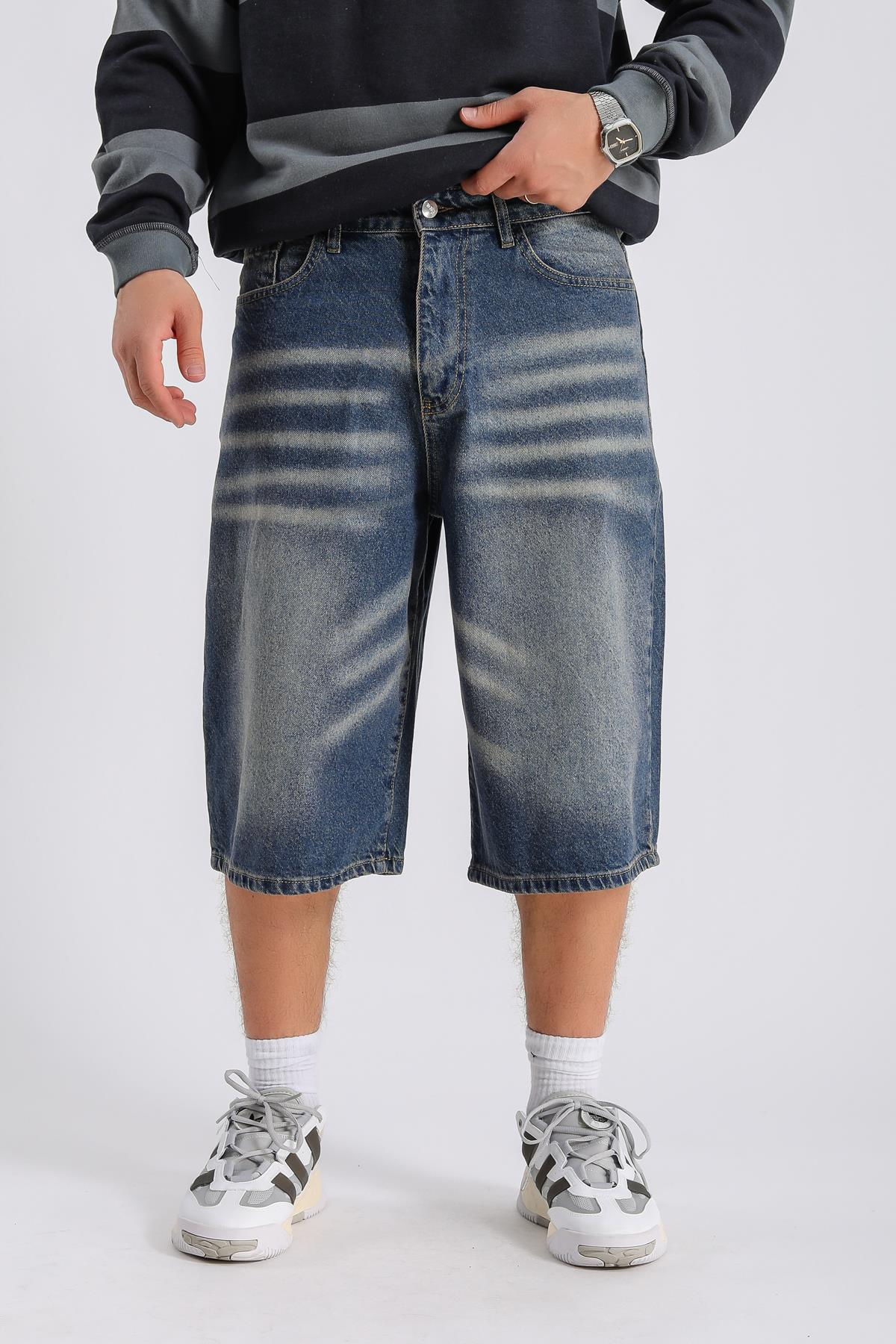 Fundayz Acid Wash Mavi Eskitme Jean Şort S262