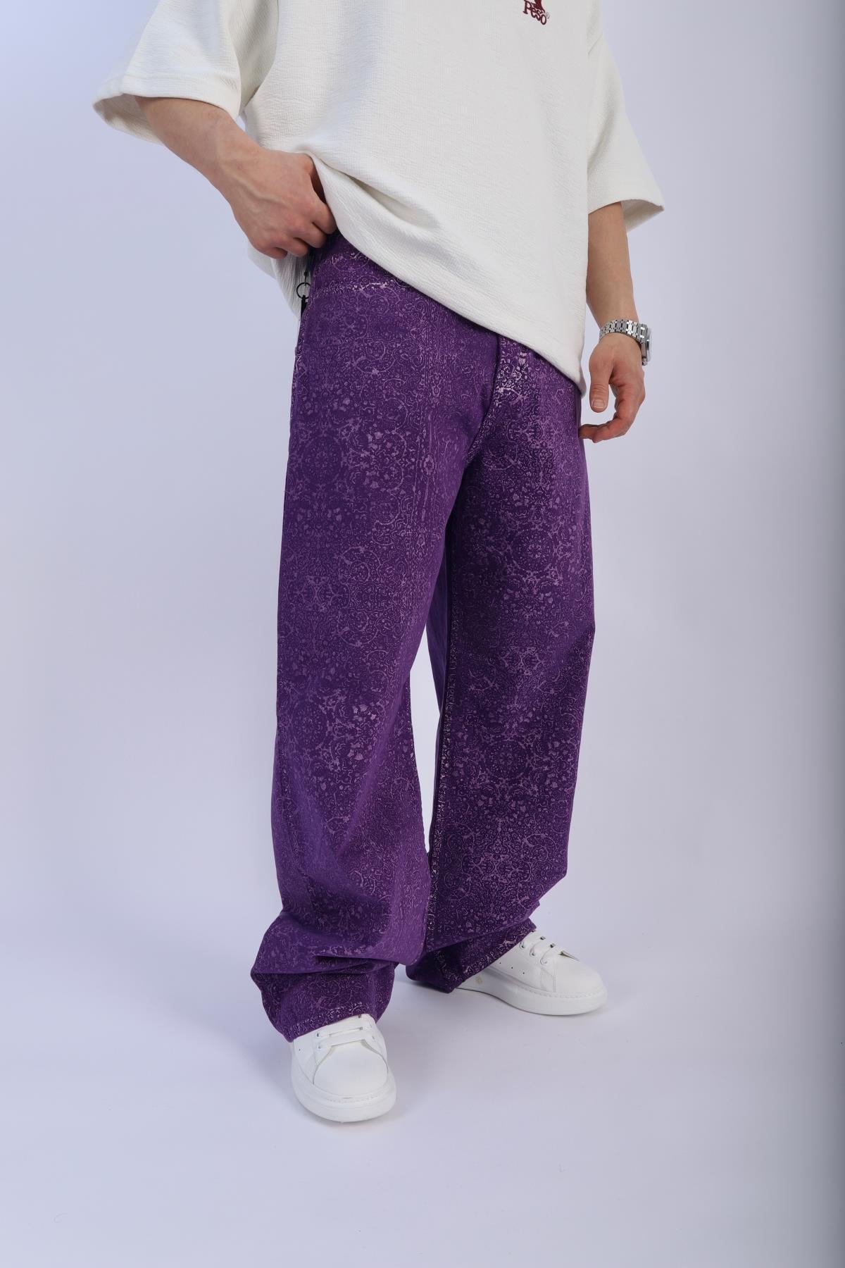 Fundayz Etnik Desen Mor Baggy Jean Pantolon P887