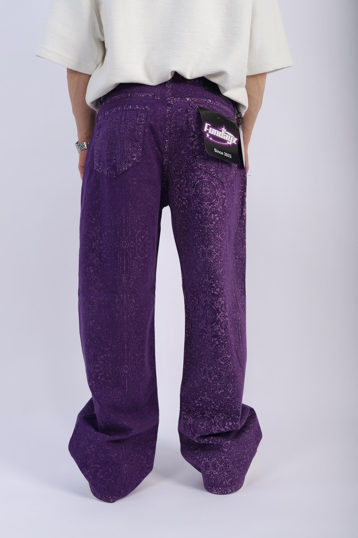 Fundayz Etnik Desen Mor Baggy Jean Pantolon P887