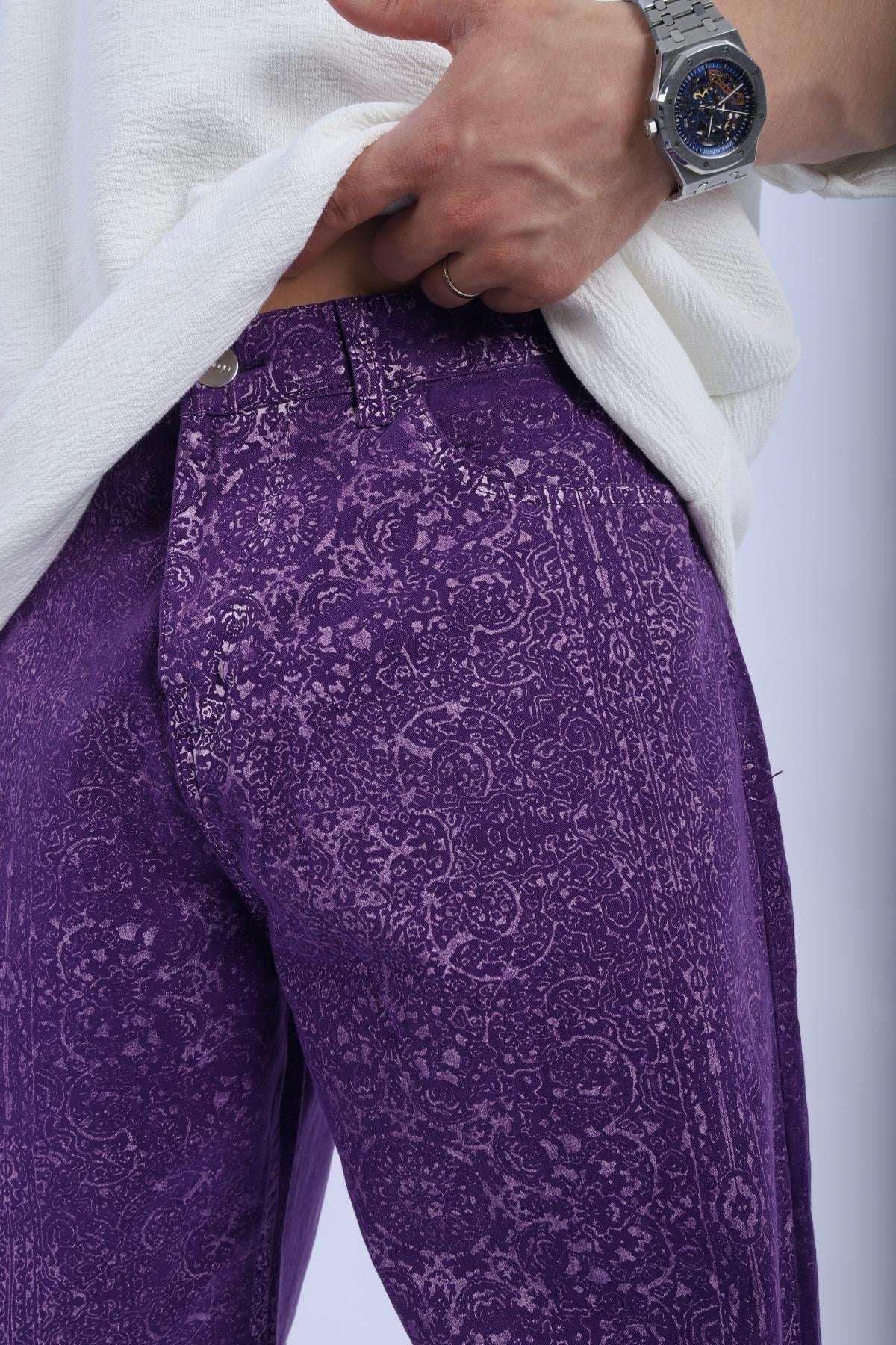 Fundayz Etnik Desen Mor Baggy Jean Pantolon P887
