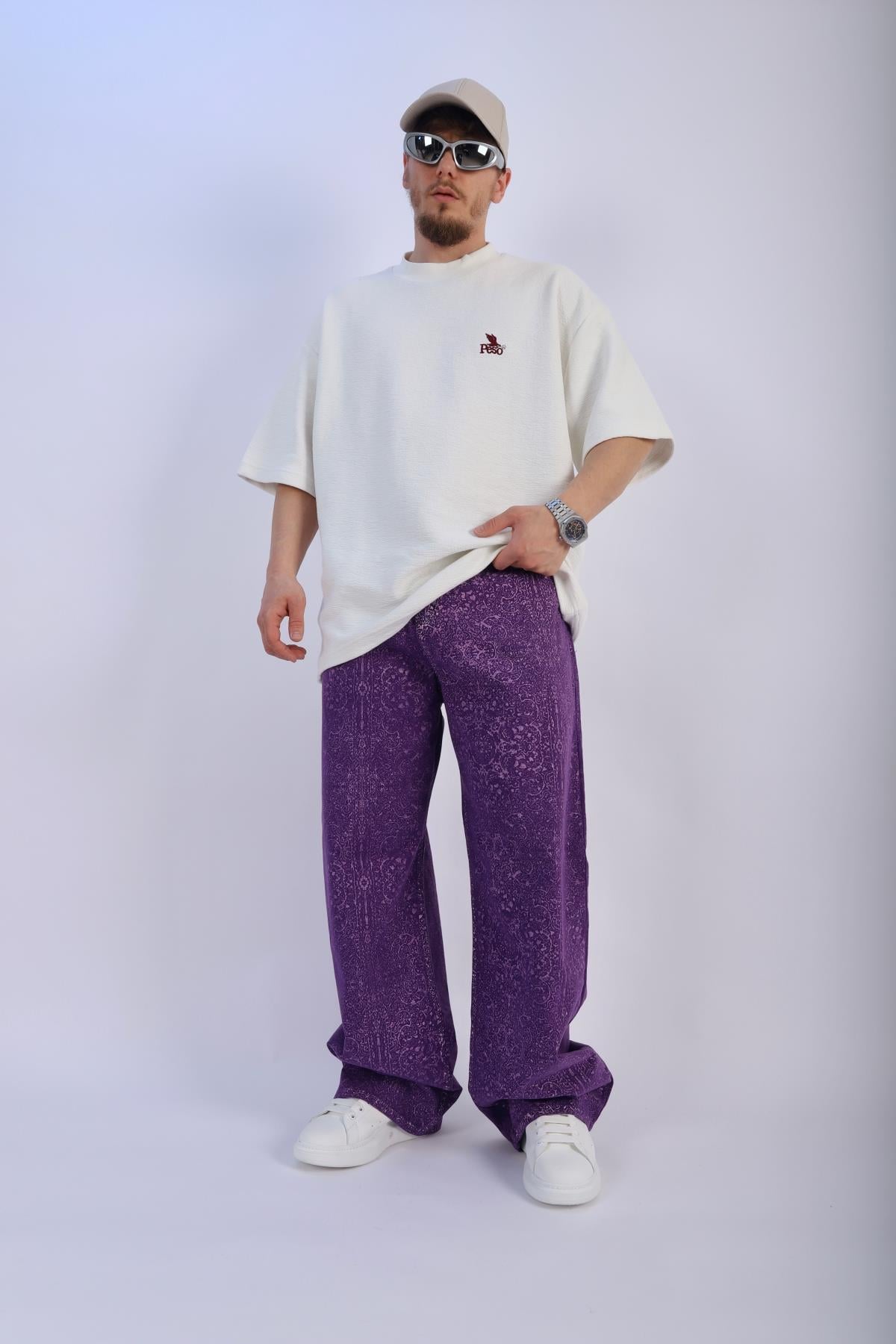 Fundayz Etnik Desen Mor Baggy Jean Pantolon P887