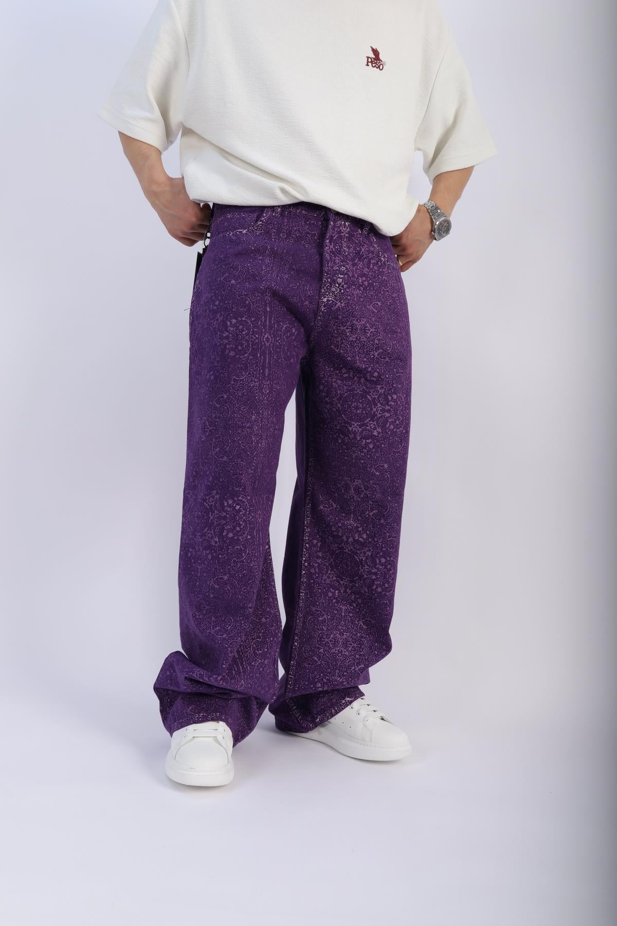 Fundayz Etnik Desen Mor Baggy Jean Pantolon P887