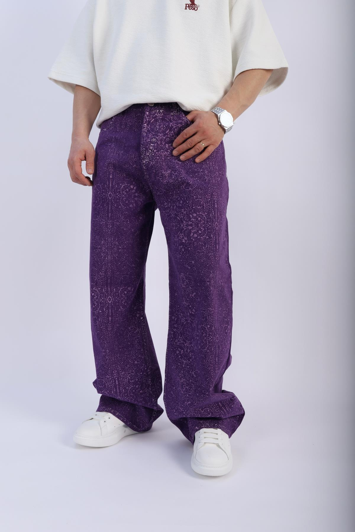 Fundayz Etnik Desen Mor Baggy Jean Pantolon P887