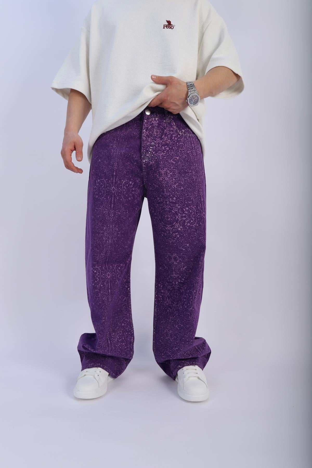 Fundayz Etnik Desen Mor Baggy Jean Pantolon P887