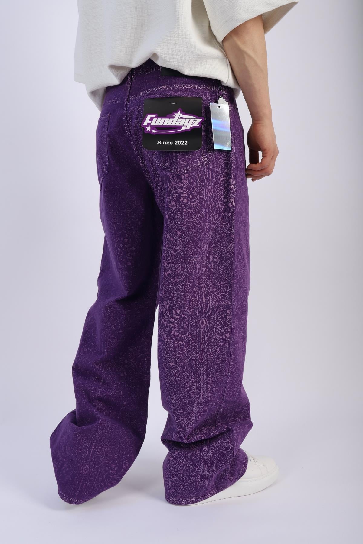 Fundayz Etnik Desen Mor Baggy Jean Pantolon P887