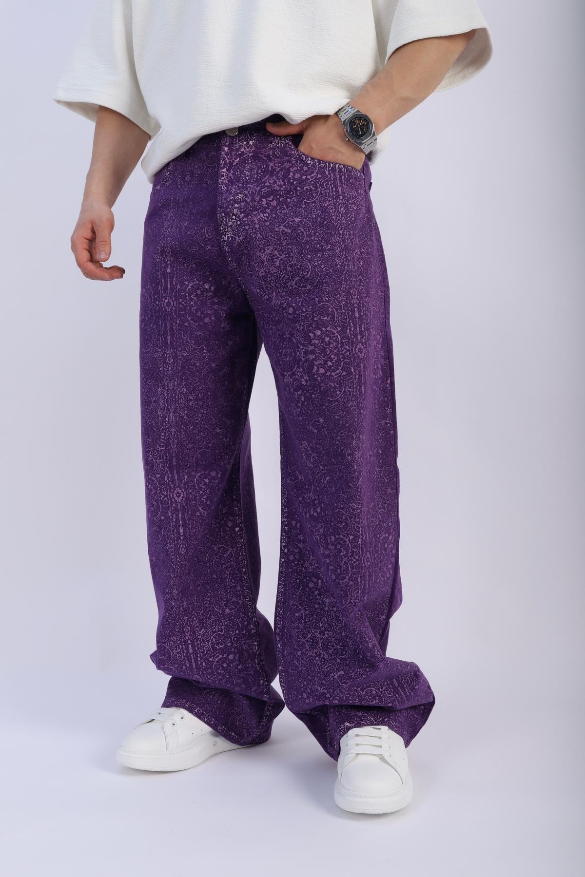 Fundayz Etnik Desen Mor Baggy Jean Pantolon P887