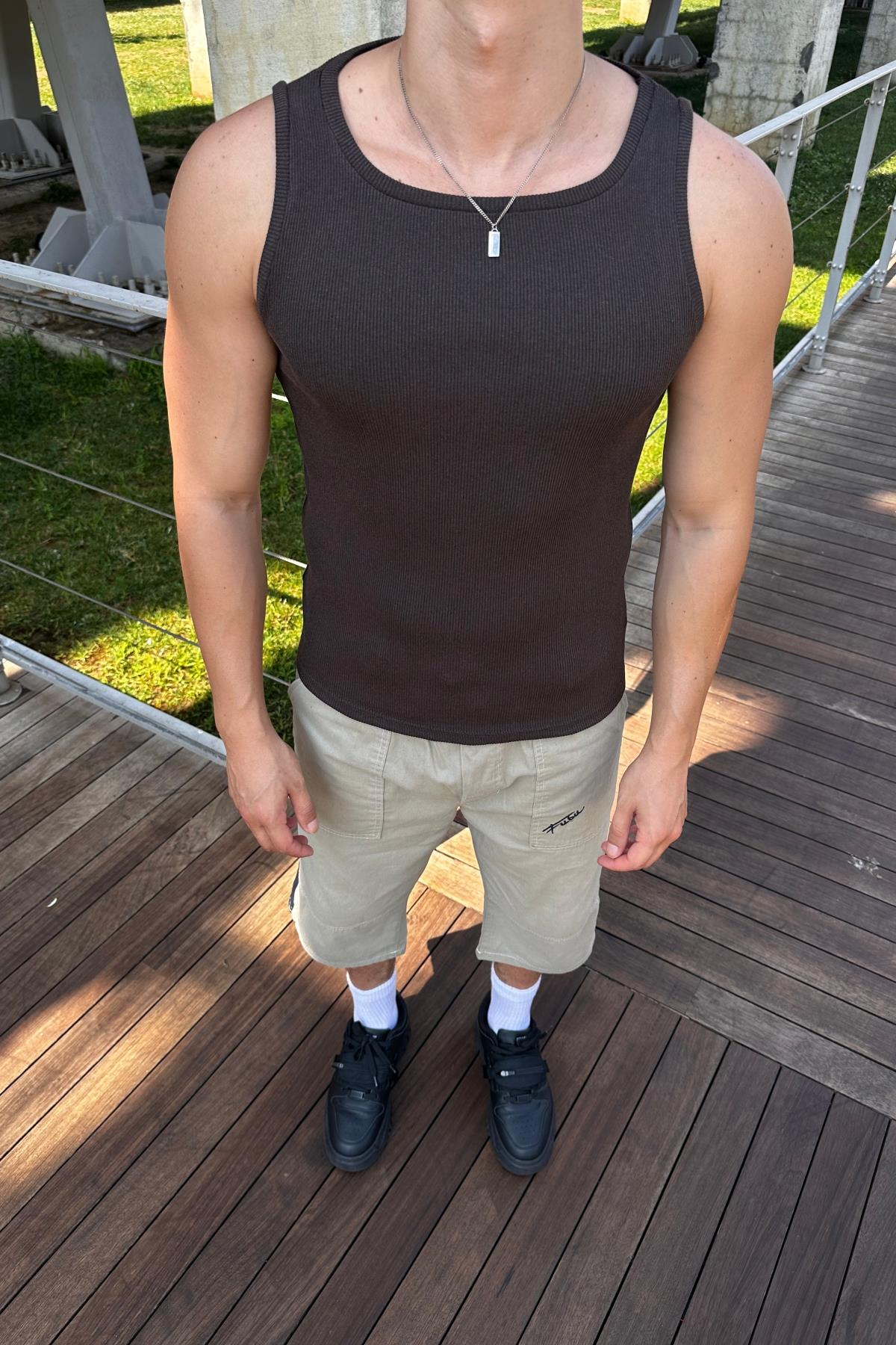 Fundayz Fitilli Kumaş Kahve Fit Atlet T1146