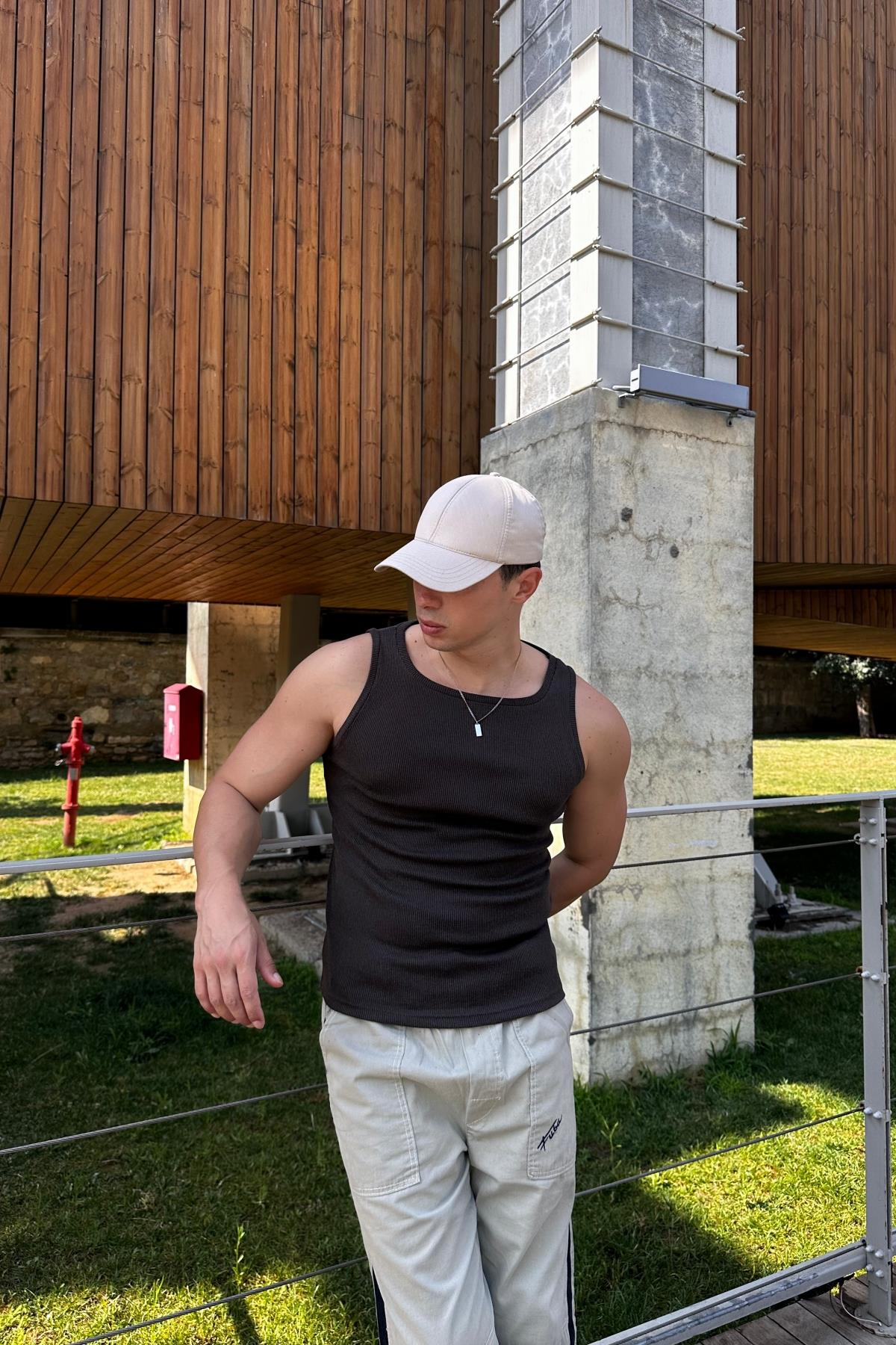 Fundayz Fitilli Kumaş Kahve Fit Atlet T1146