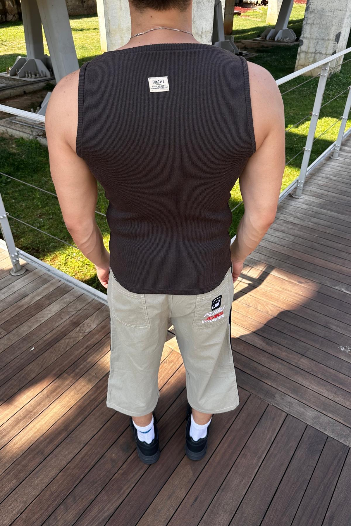 Fundayz Fitilli Kumaş Kahve Fit Atlet T1146