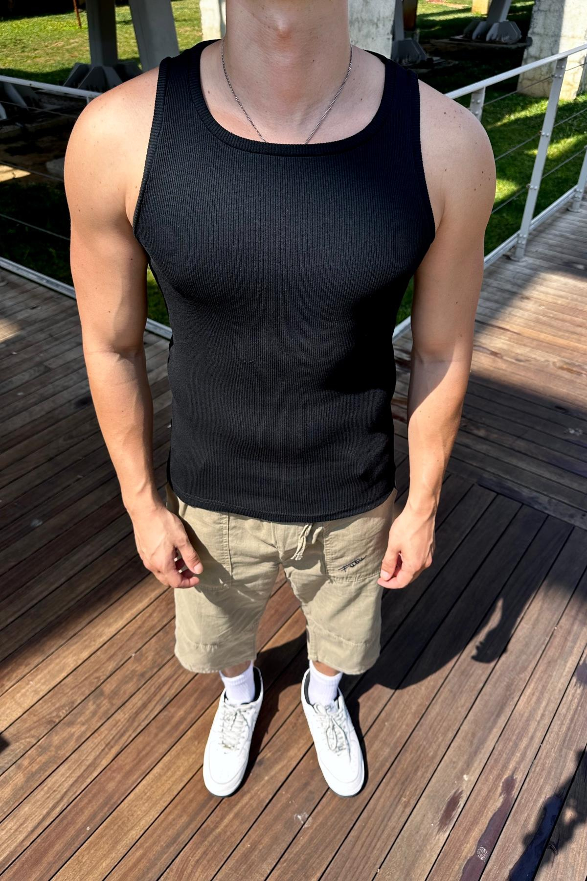 Fundayz Fitilli Kumaş Siyah Fit Atlet T1148
