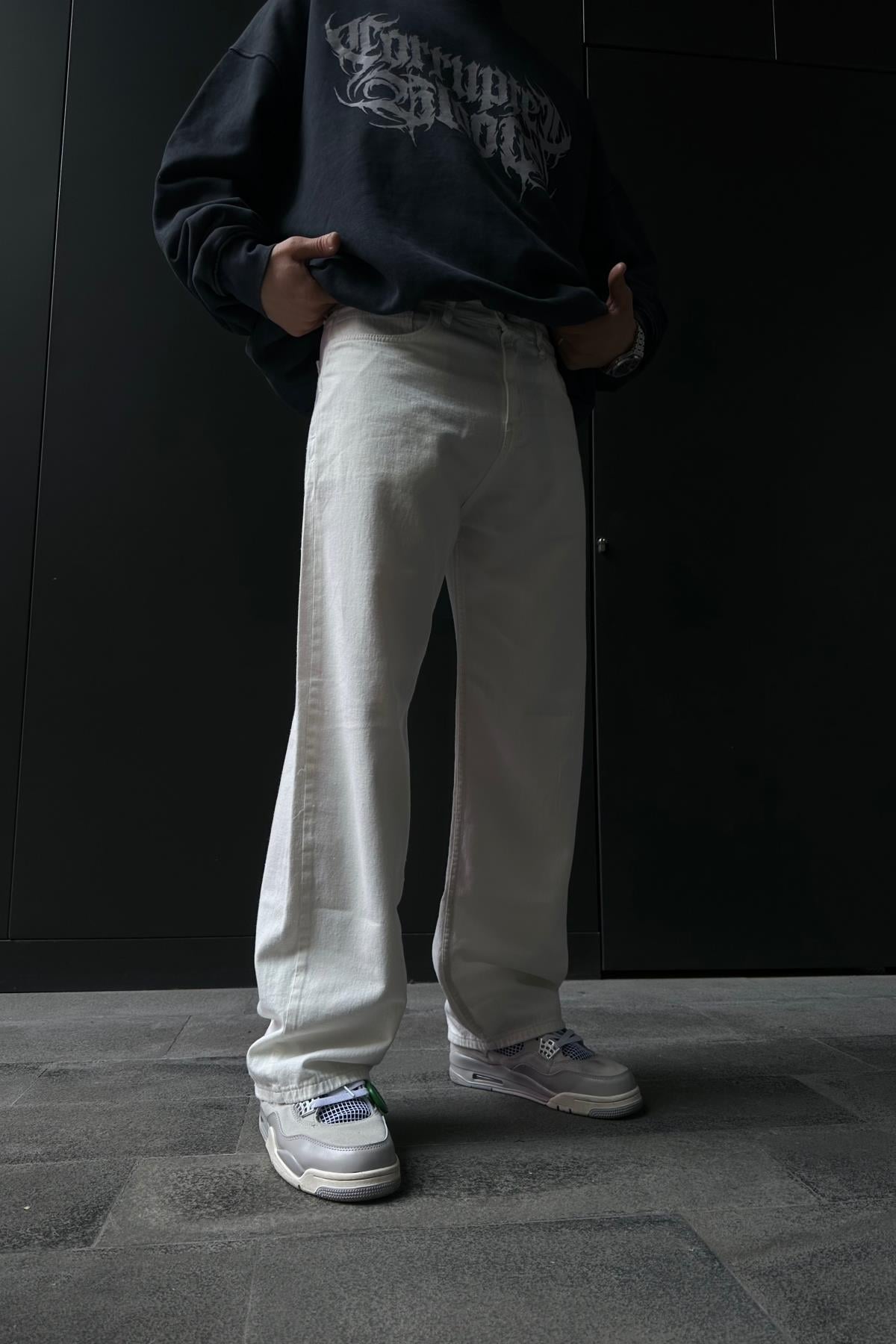 Fundayz İnce Tiftik Kumaş Beyaz Baggy Jean Pantolon P844
