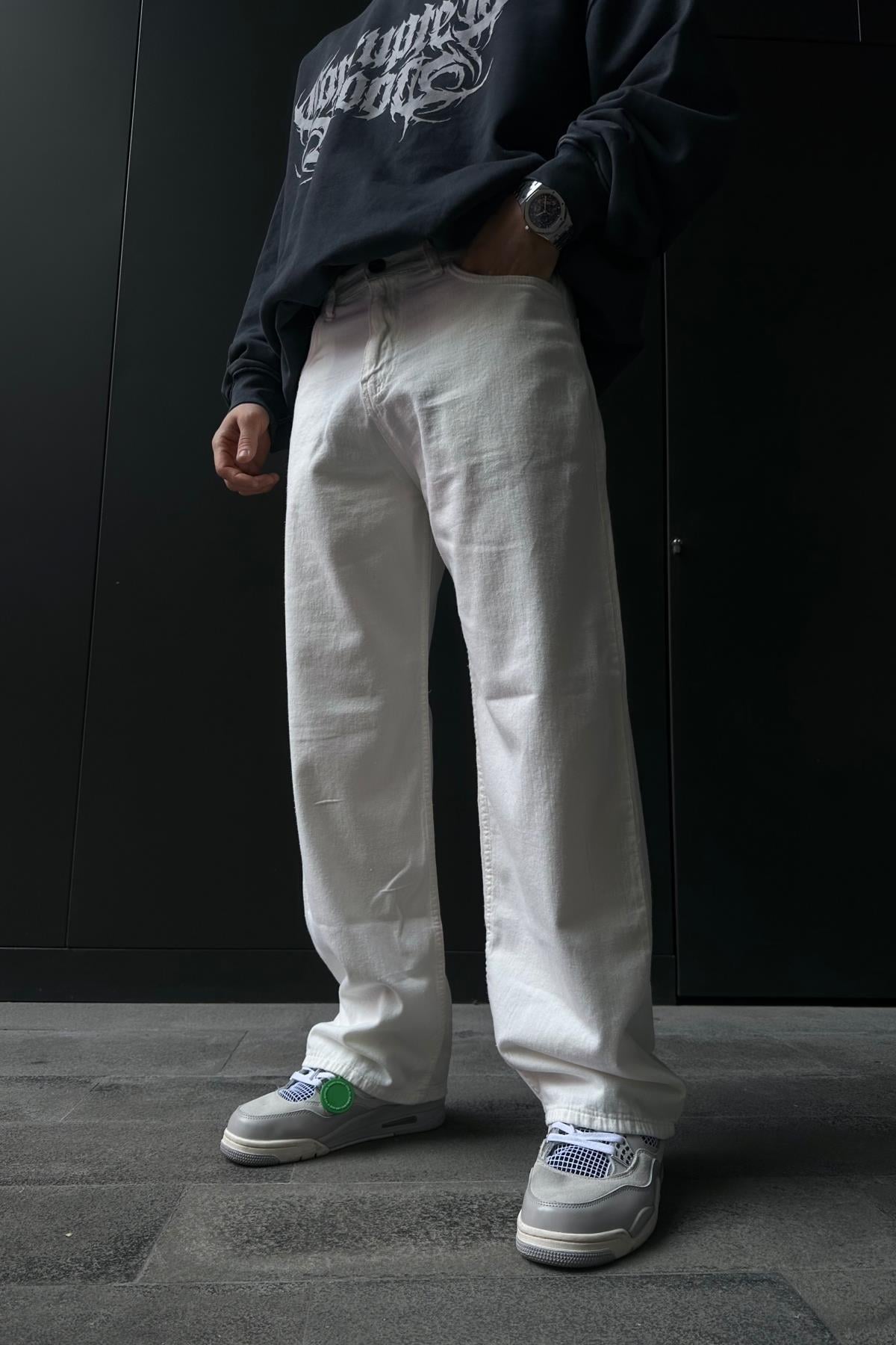 Fundayz İnce Tiftik Kumaş Beyaz Baggy Jean Pantolon P844