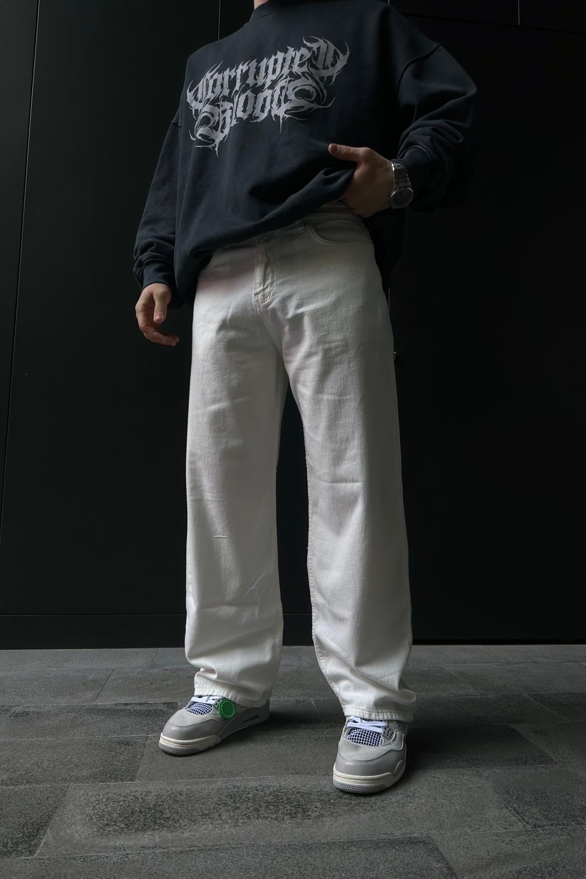 Fundayz İnce Tiftik Kumaş Beyaz Baggy Jean Pantolon P844