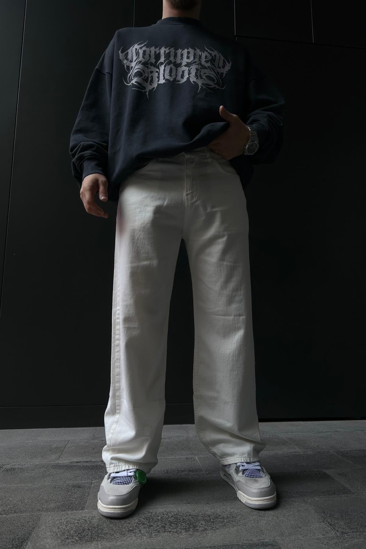 Fundayz İnce Tiftik Kumaş Beyaz Baggy Jean Pantolon P844