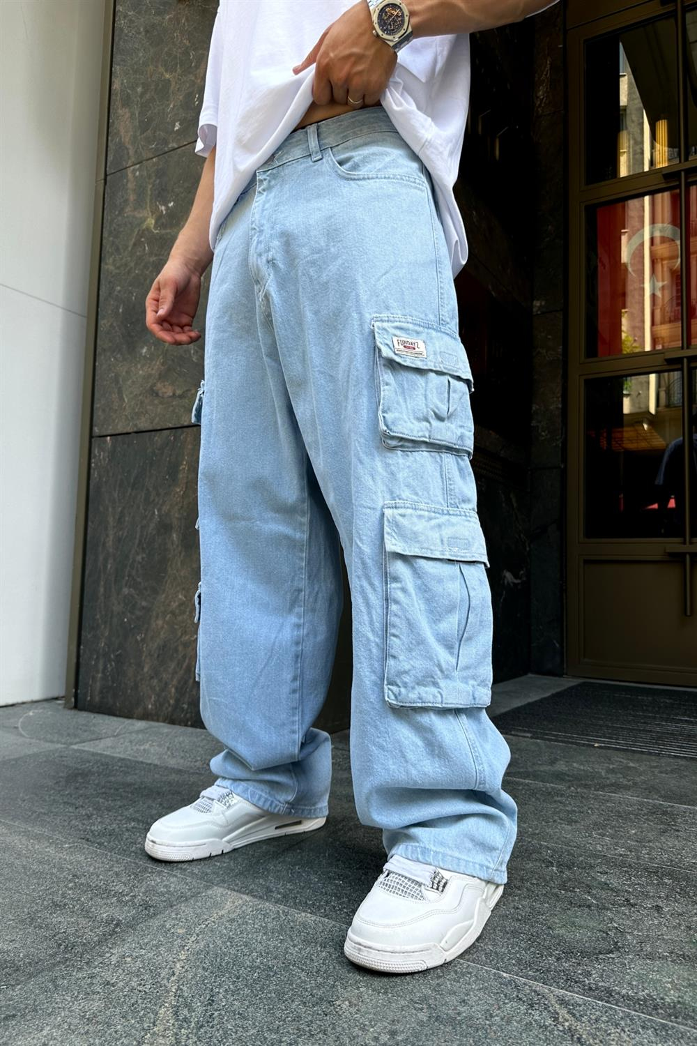 Fundayz Mavi Baggy Kargo Jean Pantolon P741