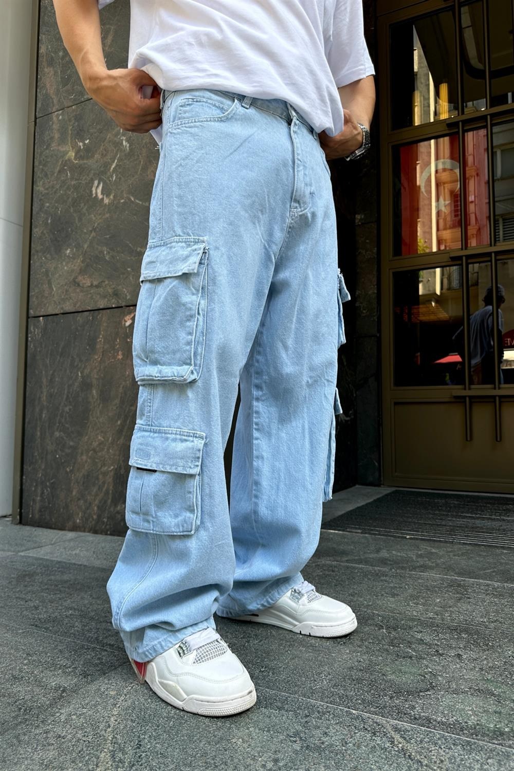 Fundayz Mavi Baggy Kargo Jean Pantolon P741