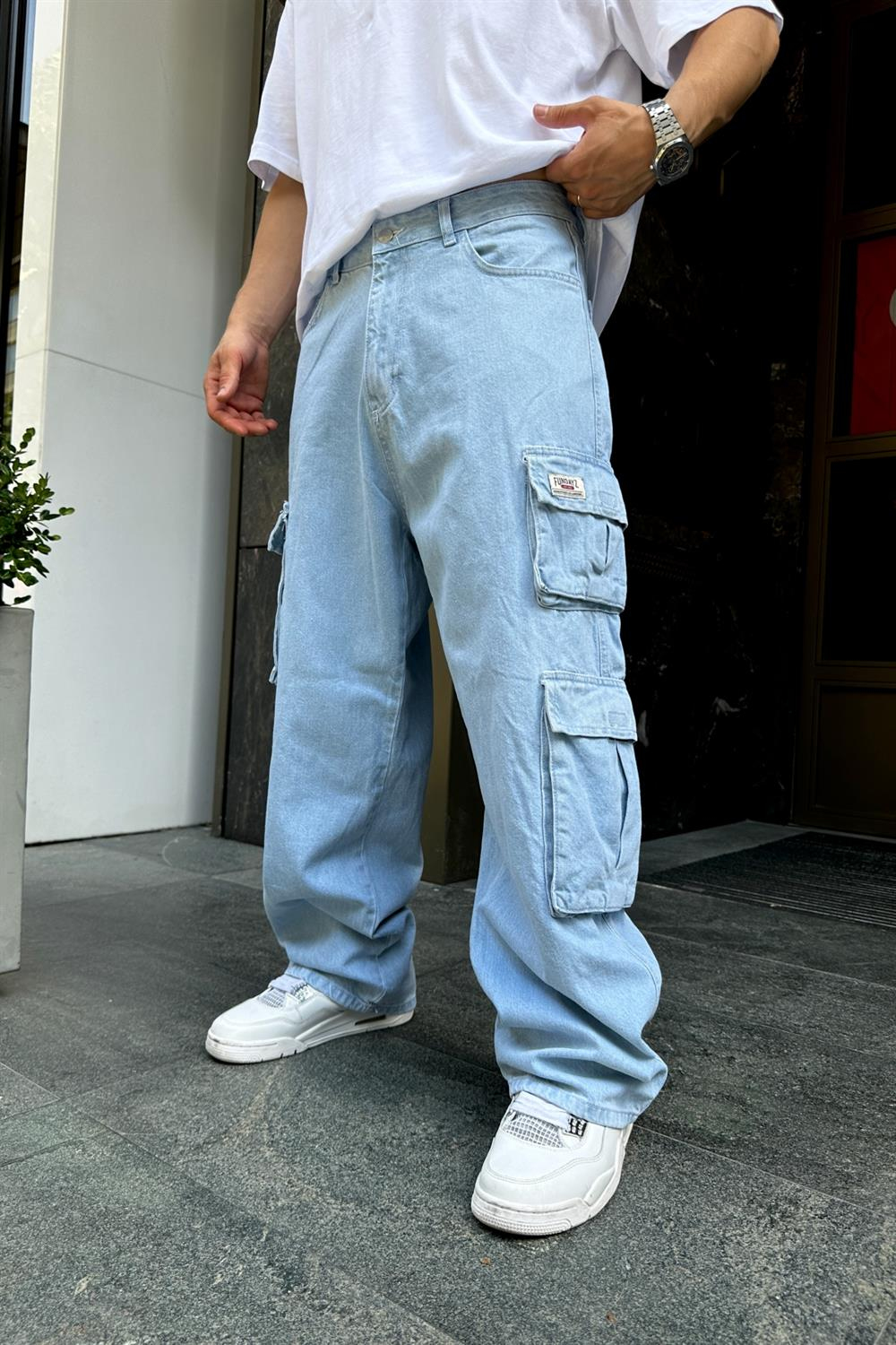 Fundayz Mavi Baggy Kargo Jean Pantolon P741