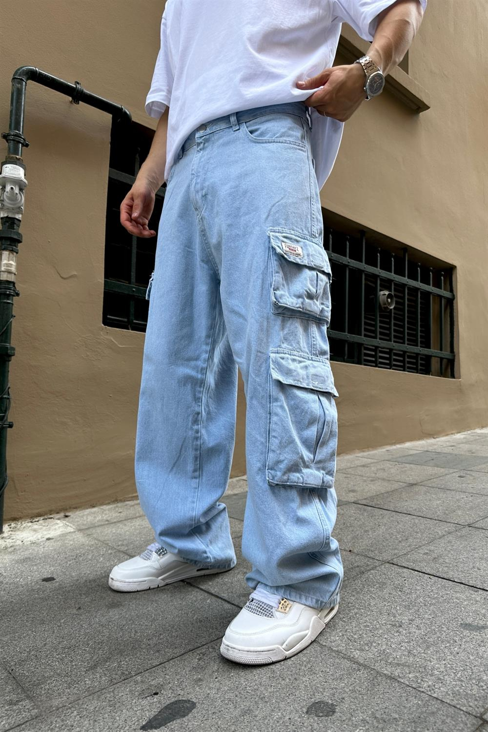 Fundayz Mavi Baggy Kargo Jean Pantolon P741