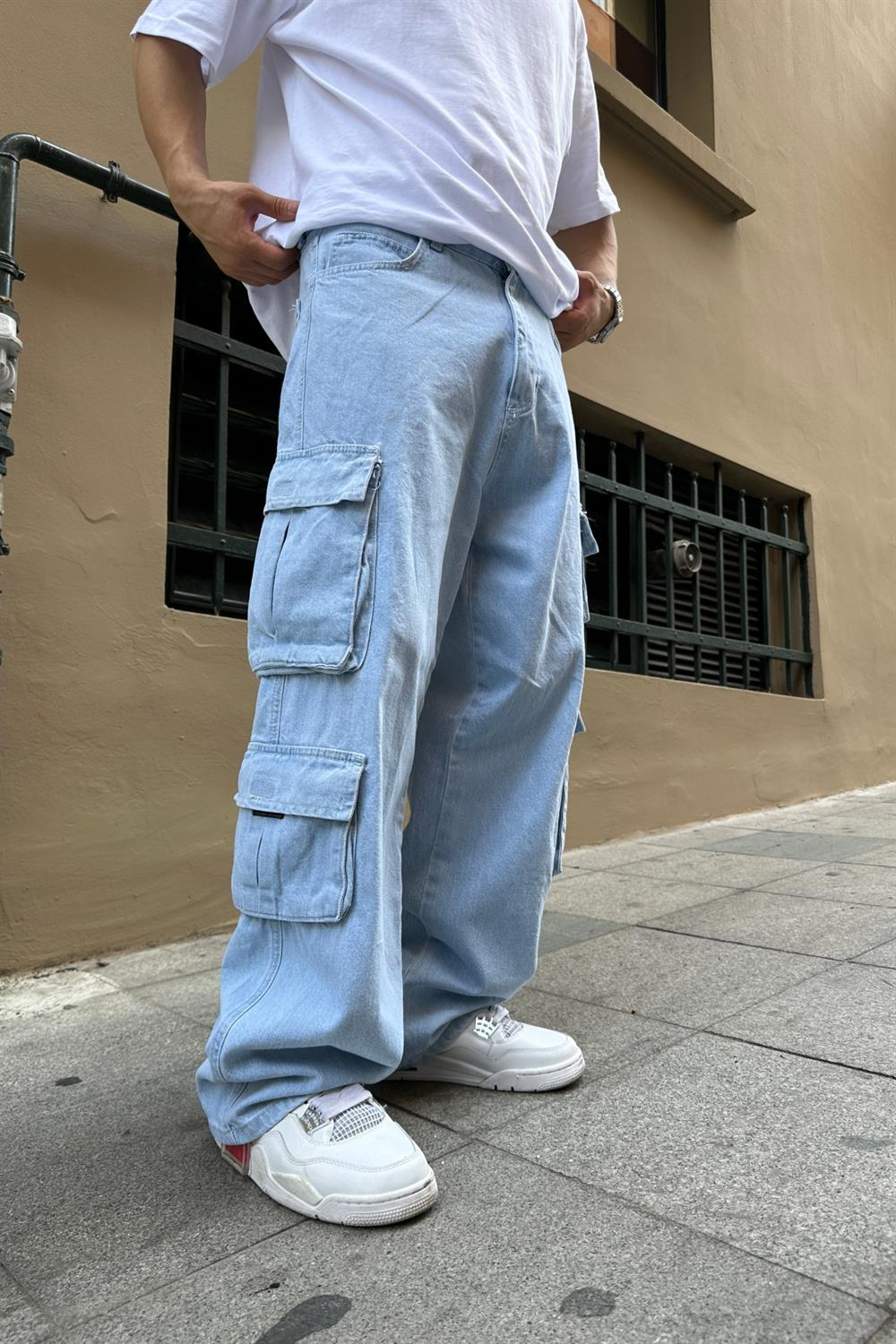 Fundayz Mavi Baggy Kargo Jean Pantolon P741