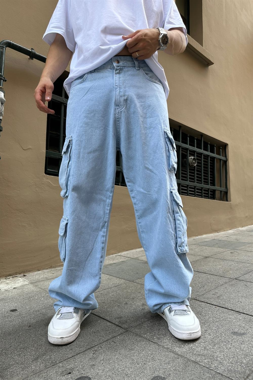 Fundayz Mavi Baggy Kargo Jean Pantolon P741