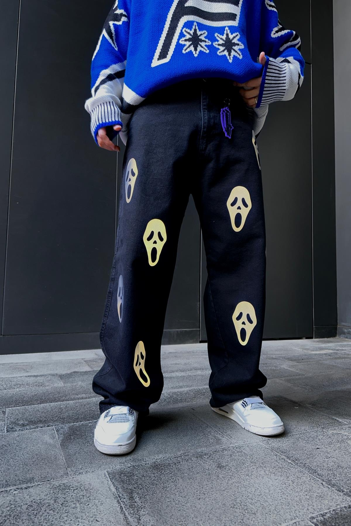 Fundayz Reflektif Ghost Baskılı Siyah Baggy Jean Pantolon P858