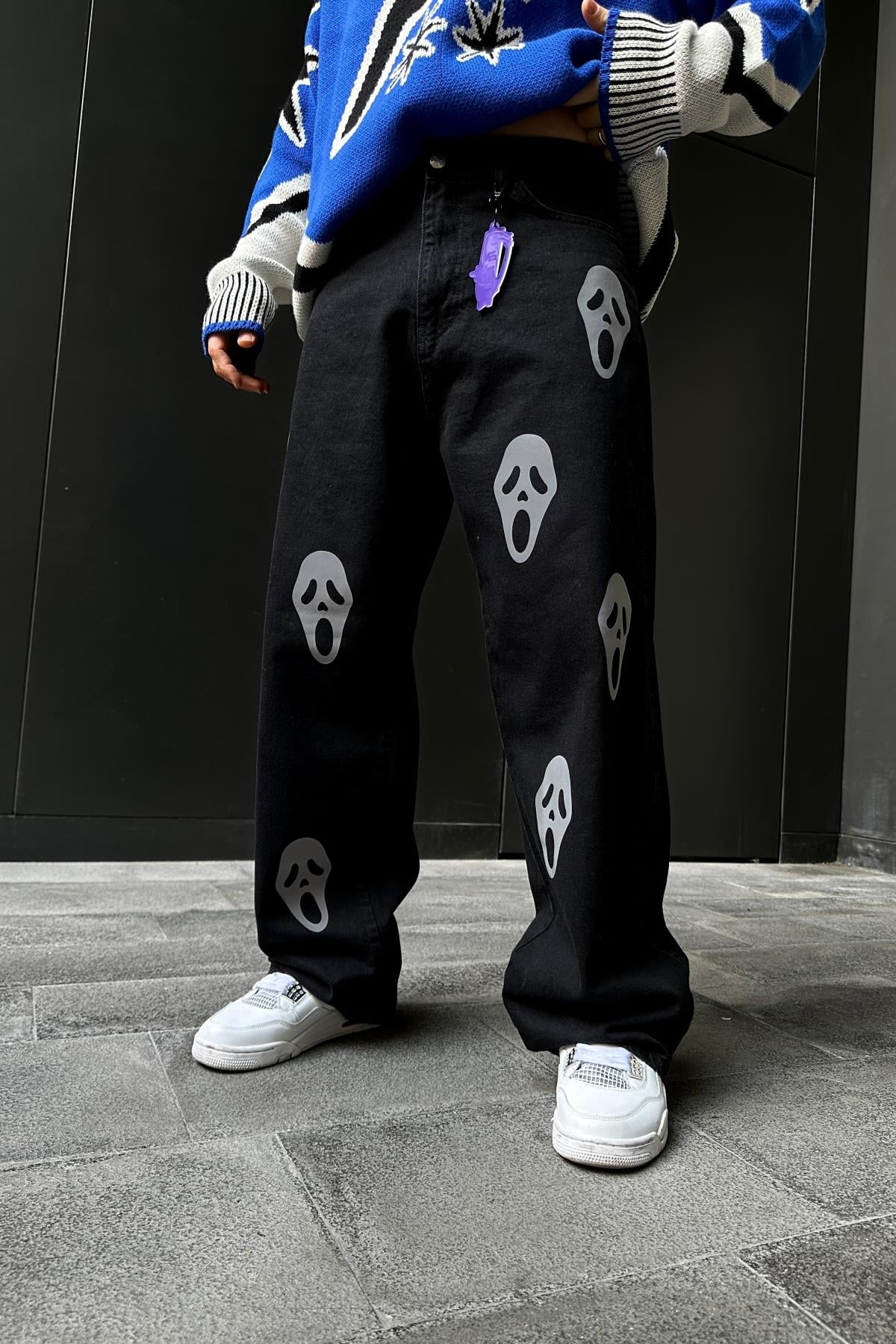 Fundayz Reflektif Ghost Baskılı Siyah Baggy Jean Pantolon P858
