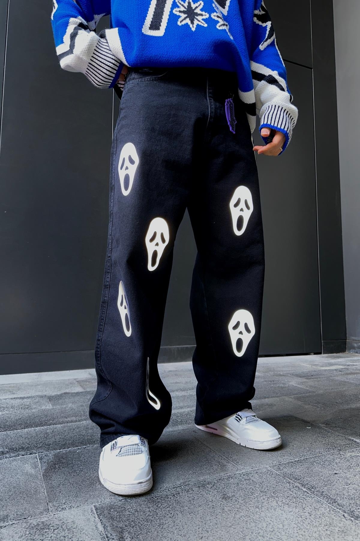Fundayz Reflektif Ghost Baskılı Siyah Baggy Jean Pantolon P858