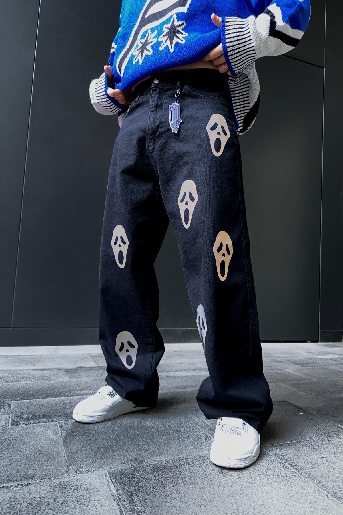 Fundayz Reflektif Ghost Baskılı Siyah Baggy Jean Pantolon P858