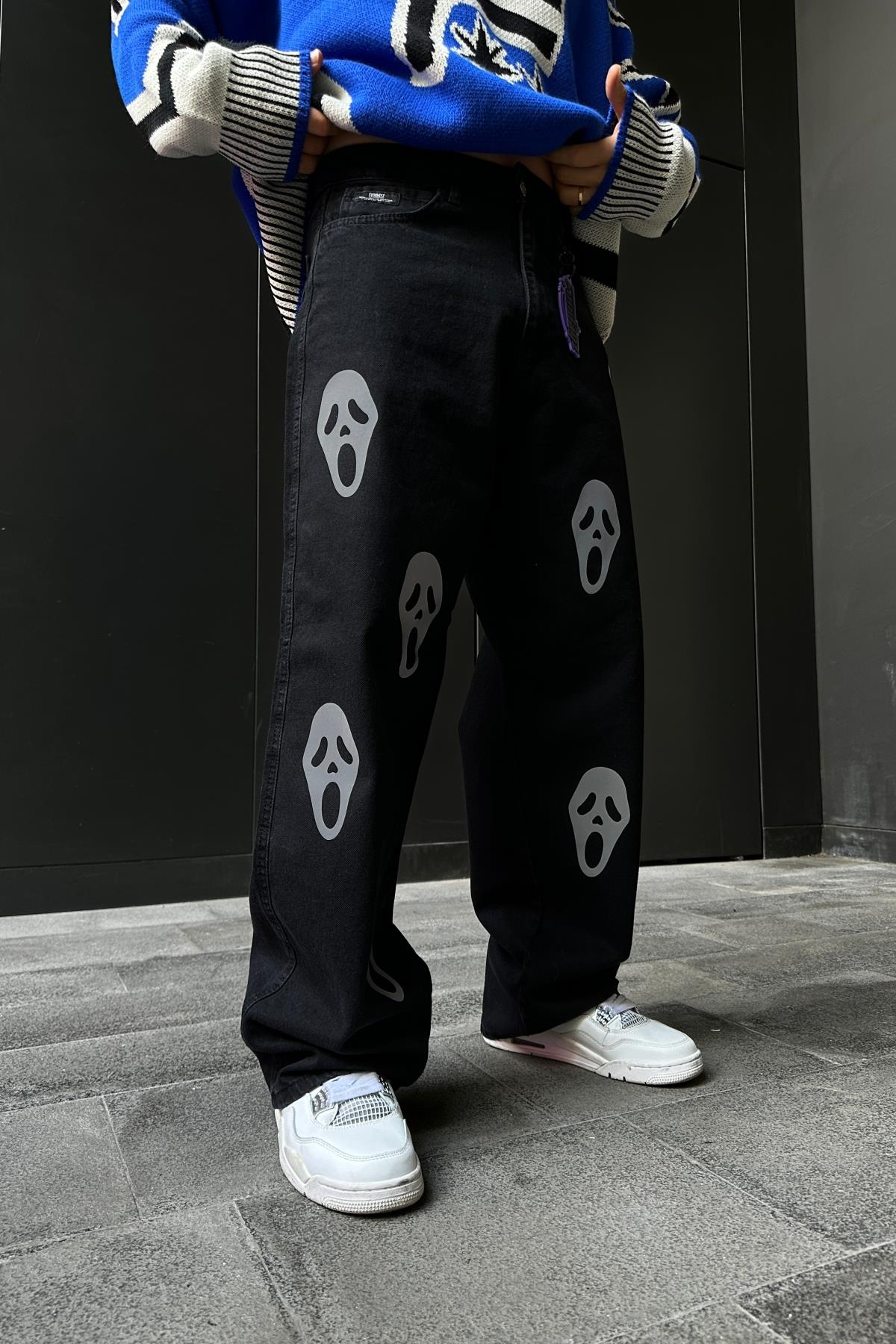 Fundayz Reflektif Ghost Baskılı Siyah Baggy Jean Pantolon P858