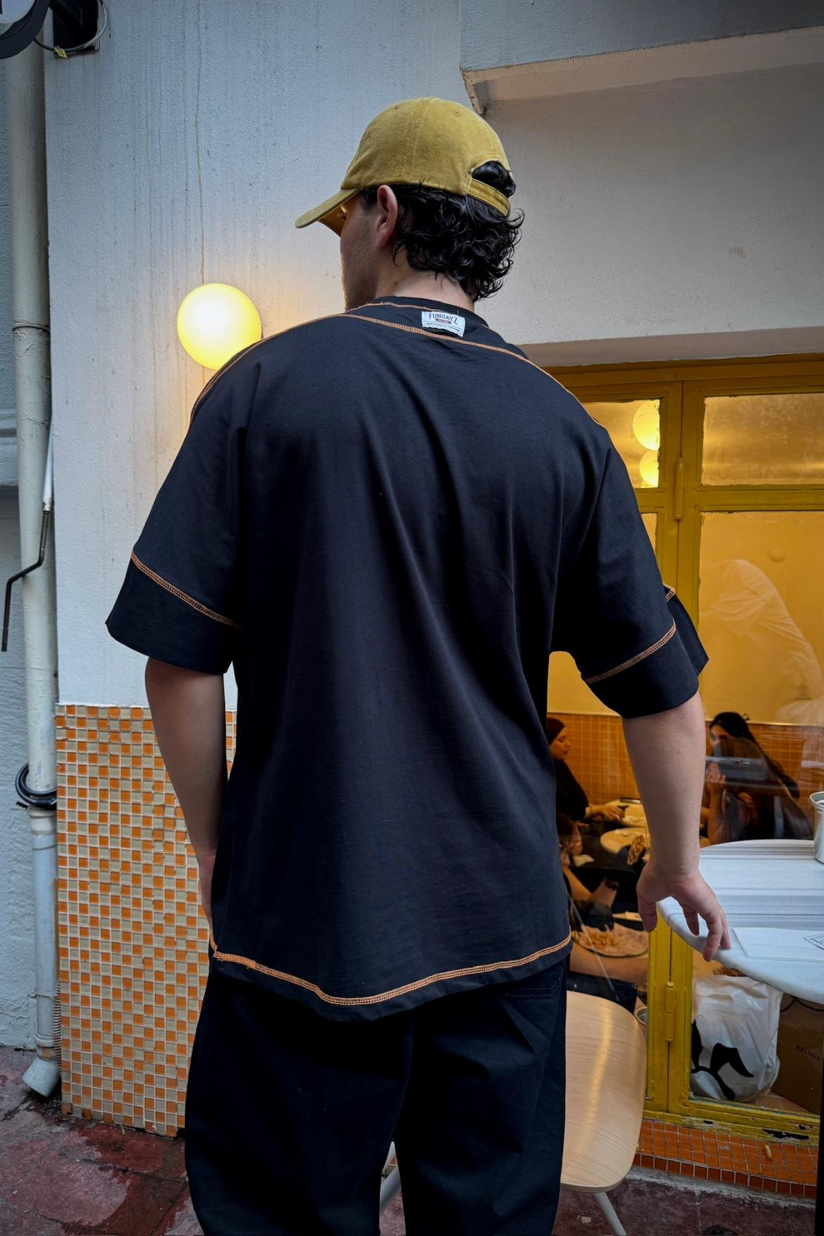 Fundayz Siyah Kontrast Dikiş Oversize Tshirt T899