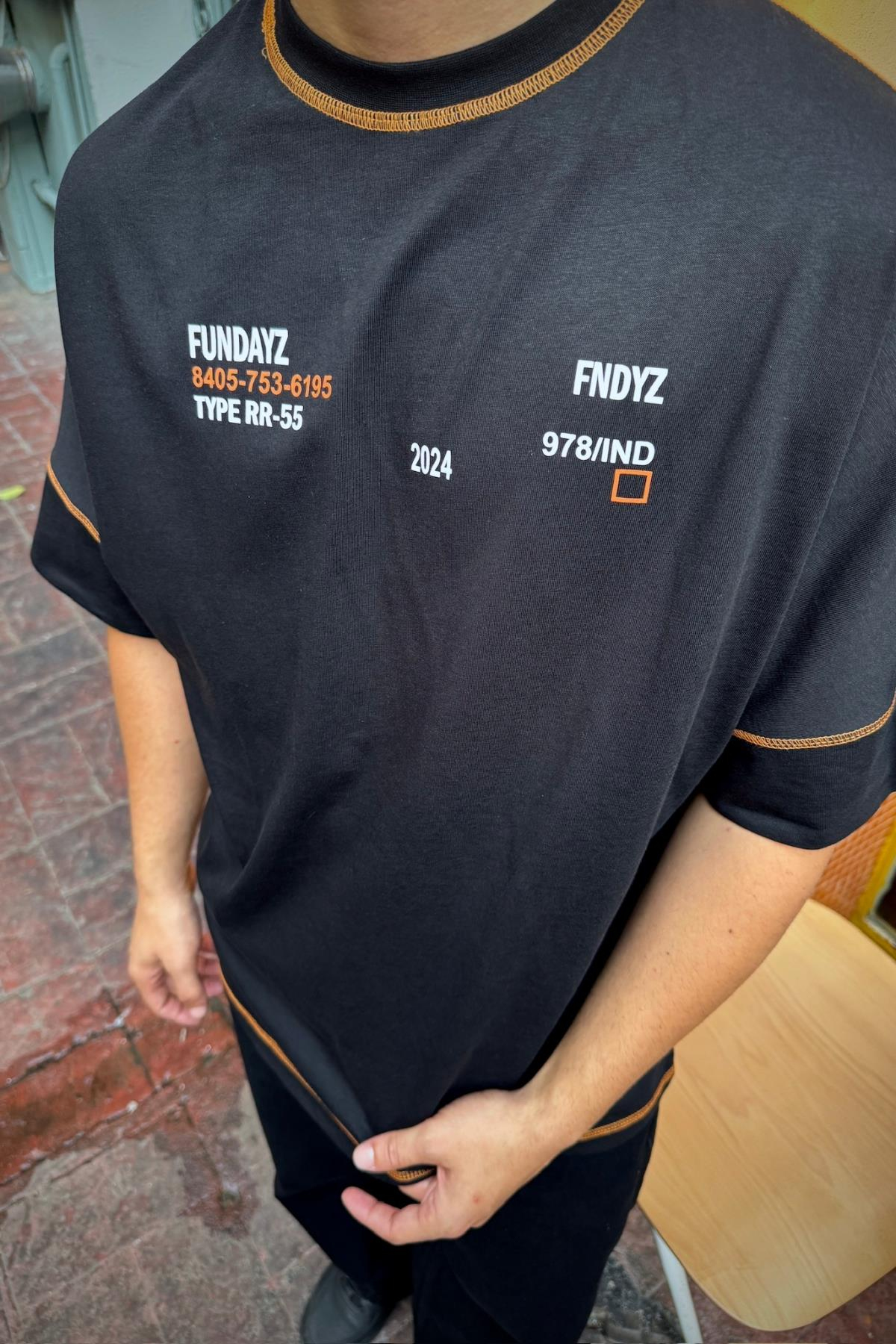 Fundayz Siyah Kontrast Dikiş Oversize Tshirt T899