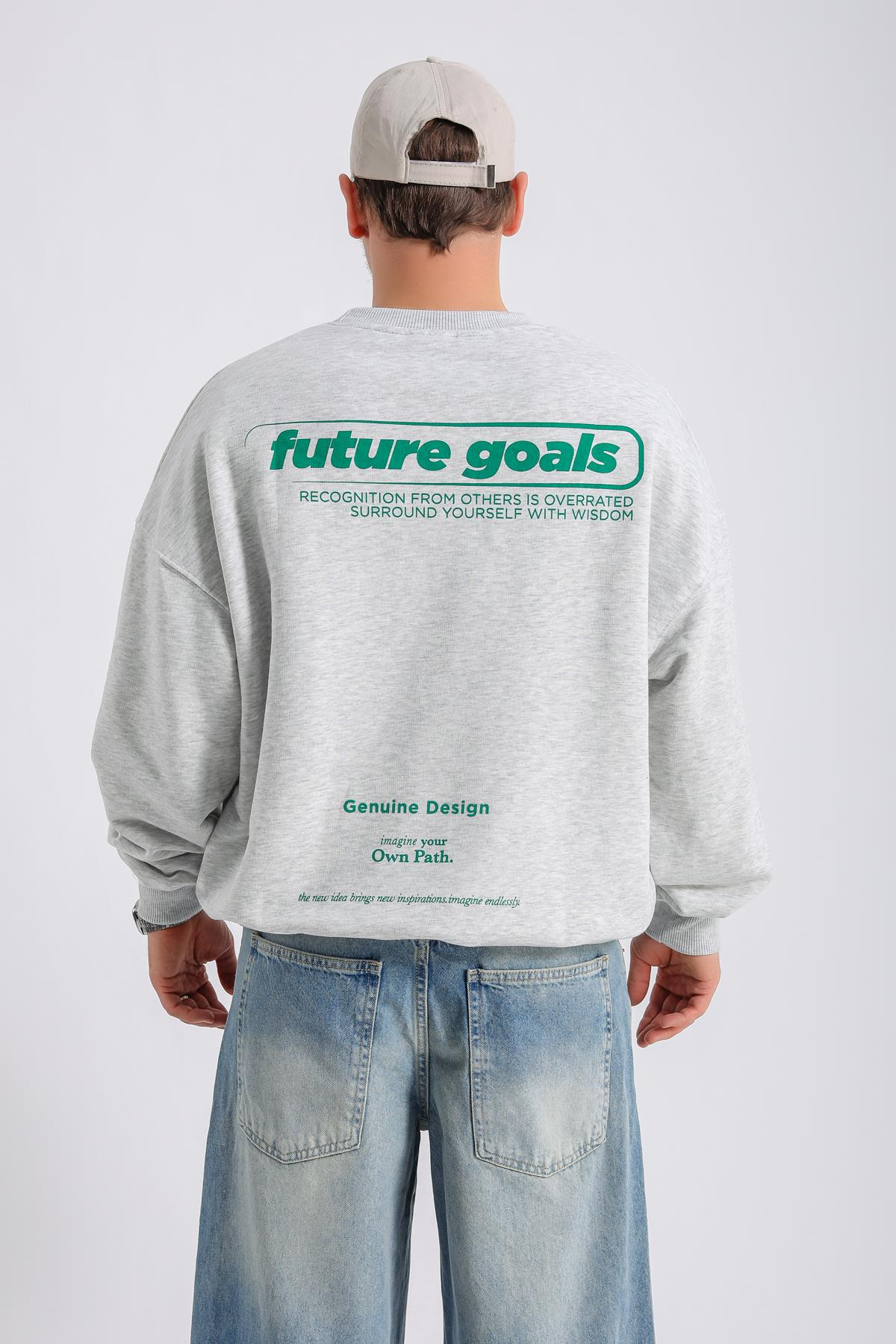 Future Kabartma Baskılı Gri Melanj Oversize Sweatshirt SW1134