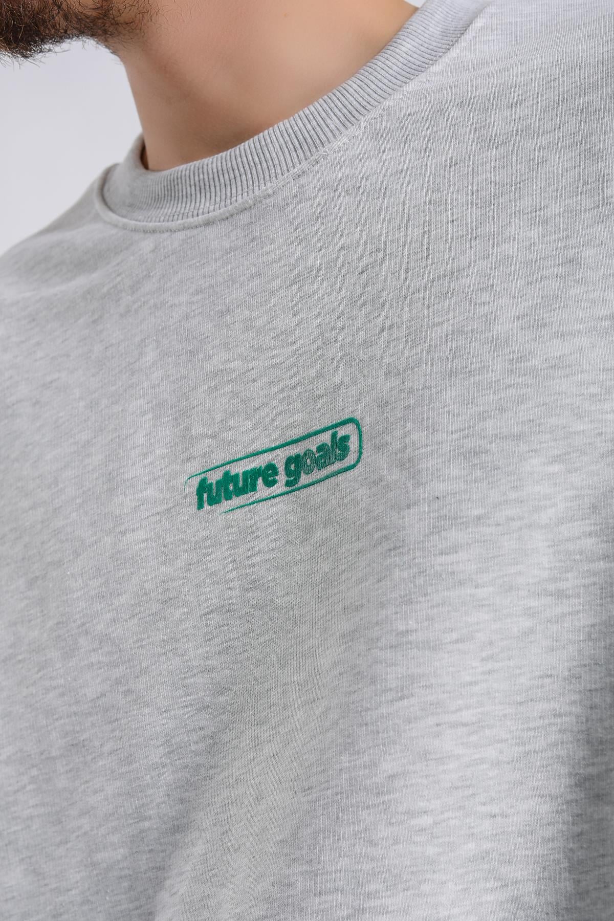 Future Kabartma Baskılı Gri Melanj Oversize Sweatshirt SW1134